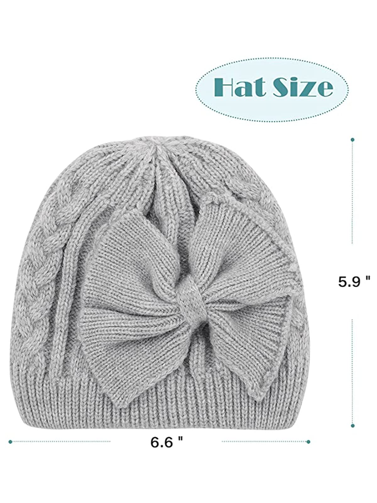 Century Star Newborn Hats Winter Knitted Bow Hat Cotton Lined Infant Caps Toddler Girls Hat Baby Girl Beanie Hats, 02 White, One Size 3