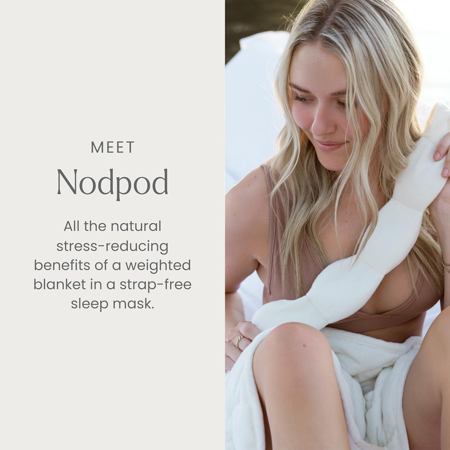 Nodpod Mineralized Silk Gentle Pressure Sleep Mask - Strap-Free, Light-Blocking Design for Sleep, Travel & Relaxation - Weighted Eye Pillow, Machine Washable (Willow): Bone Cotton 1 Count (Pack of 1)