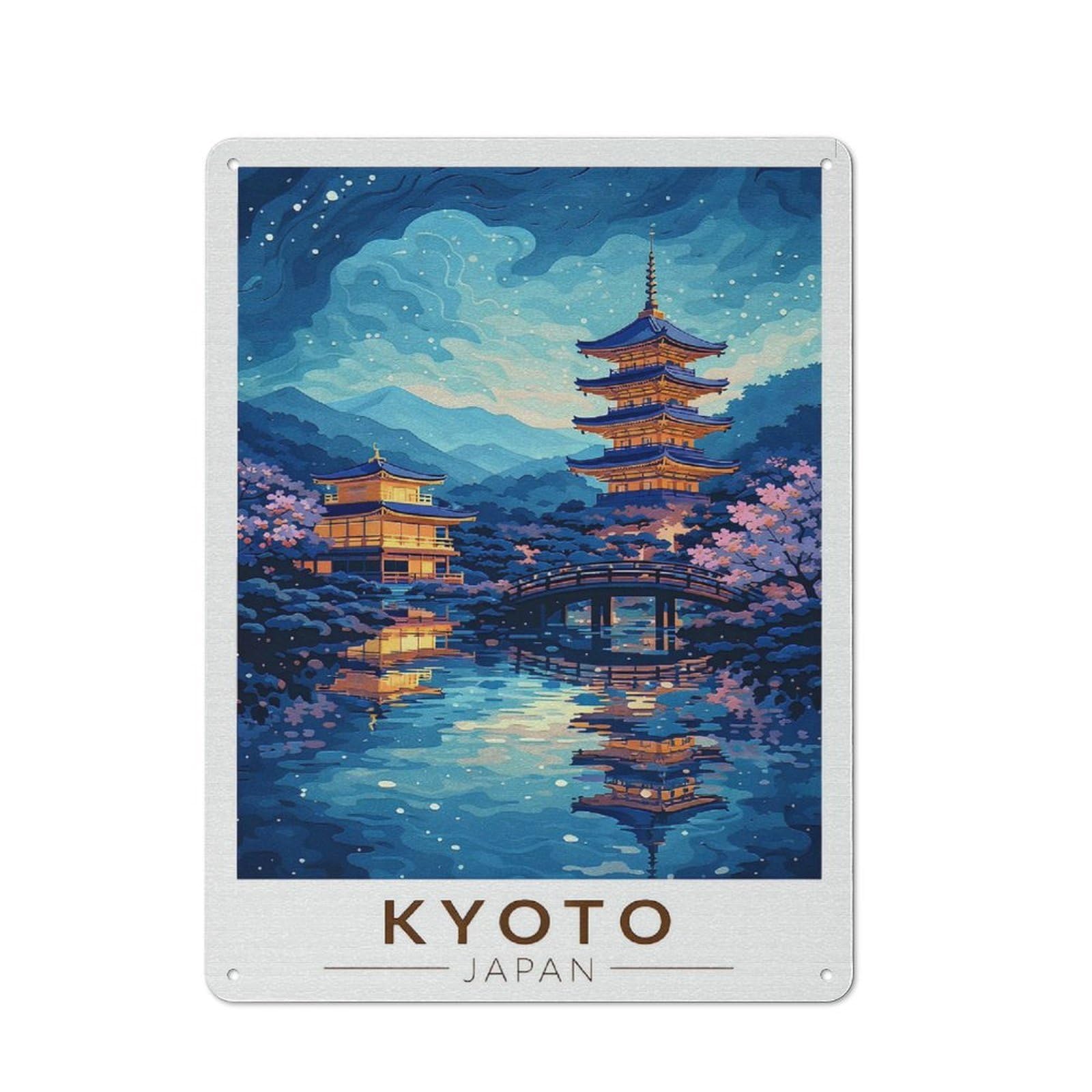Junmoney Style-16 Kyoto Japan Pagoda Reflection Tin Sign 40X30cm For Home Bar Wall, Vintage Wall Decor, For Garage, Workshop And Man Cave Decoration