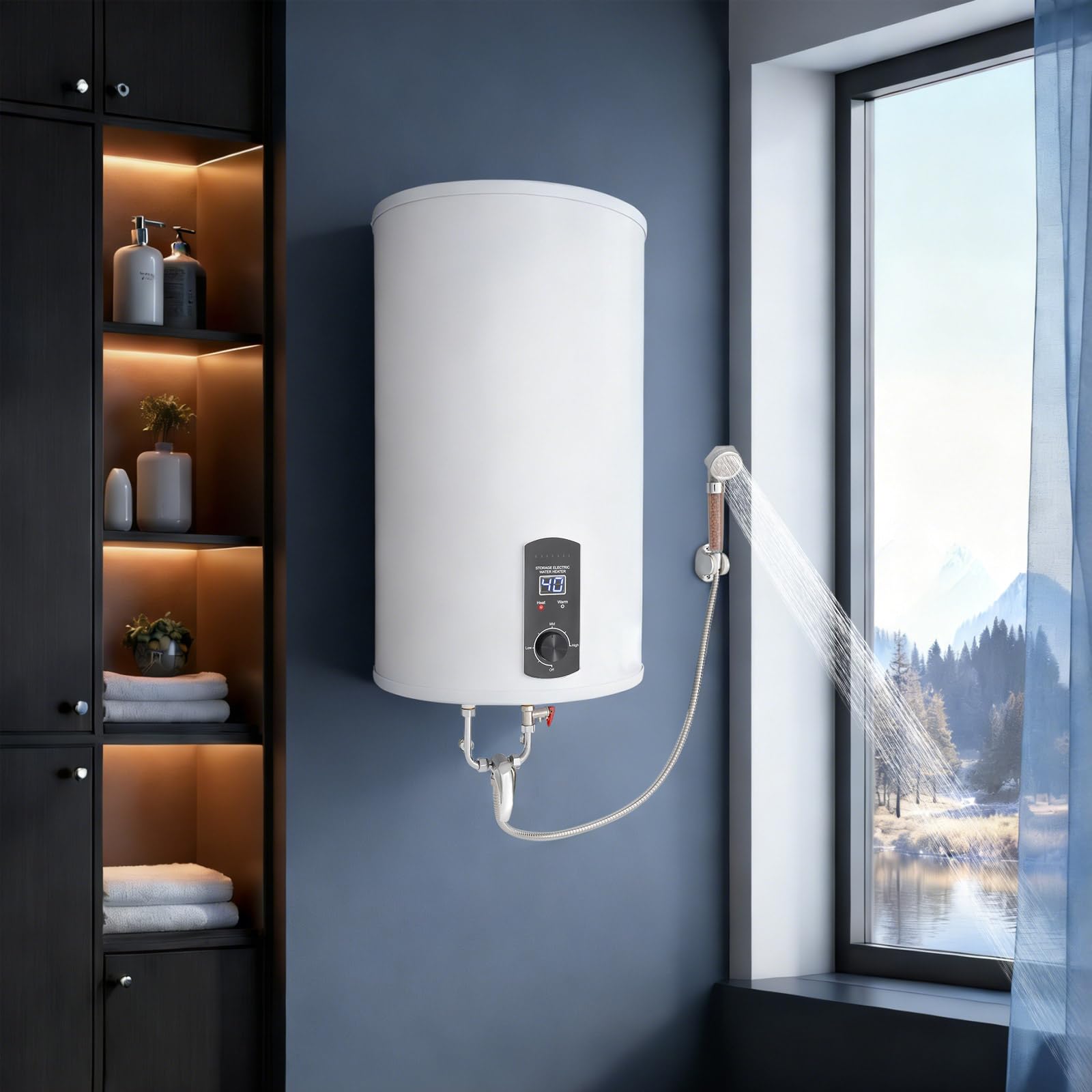 Scaldabagno elettrico da 220 V, 2000 W, 70 l, con pratica doccia, indicatore di temperatura e protezione contro le perdite, scaldabagno elettrico (bianco)
