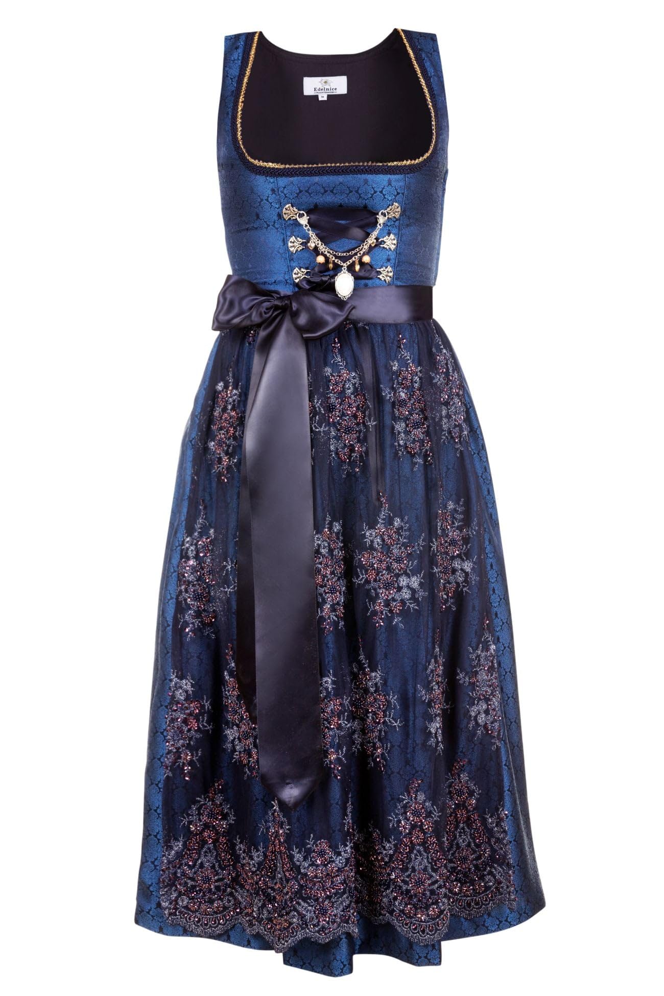 Edelnice Trachtenmode Exklusives Designer Dirndl lang Josepha inkl. Spitzen Dirndlschürze und Charivari Gr. 32-56