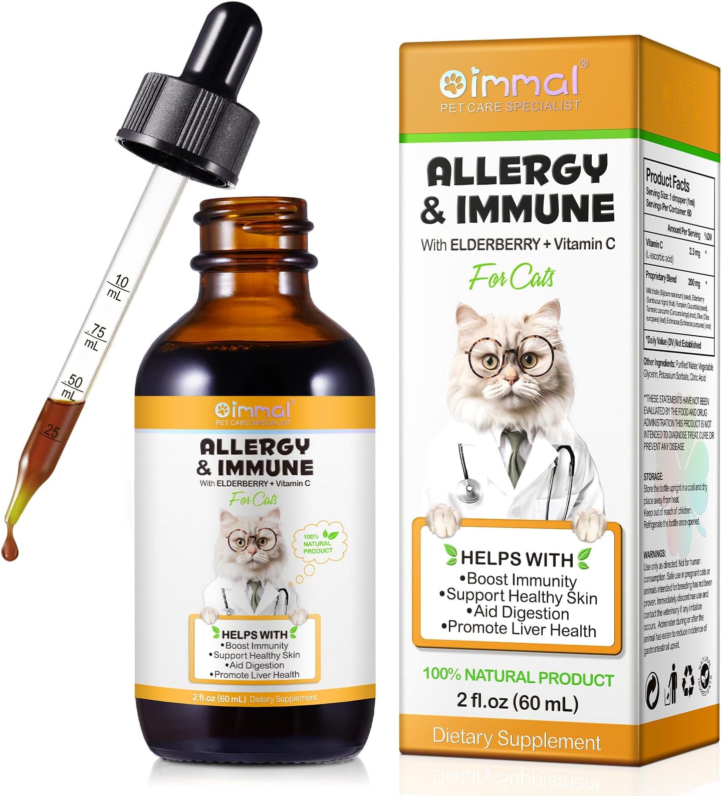 Cat Allergy Relief, Cat Itchy Skin Relief, Antihistamine for Cats, Cats Vitamins Support Skin, Liver Health, Aid Digestion, Immunity Boost, Seasonal Allergy for All Breeds & Sizes - 60ml