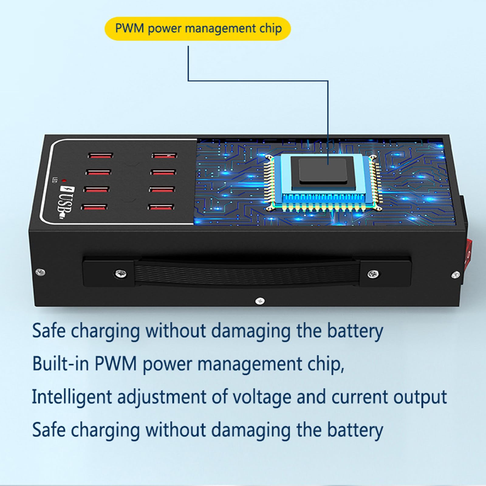 Cargador multipuerto de aleación de Aluminio, Fuente de alimentación de 100 W, Cargador multipuerto de 20 Puertos, protección contra Fugas, disipación de Calor Inteligente, 10 USB