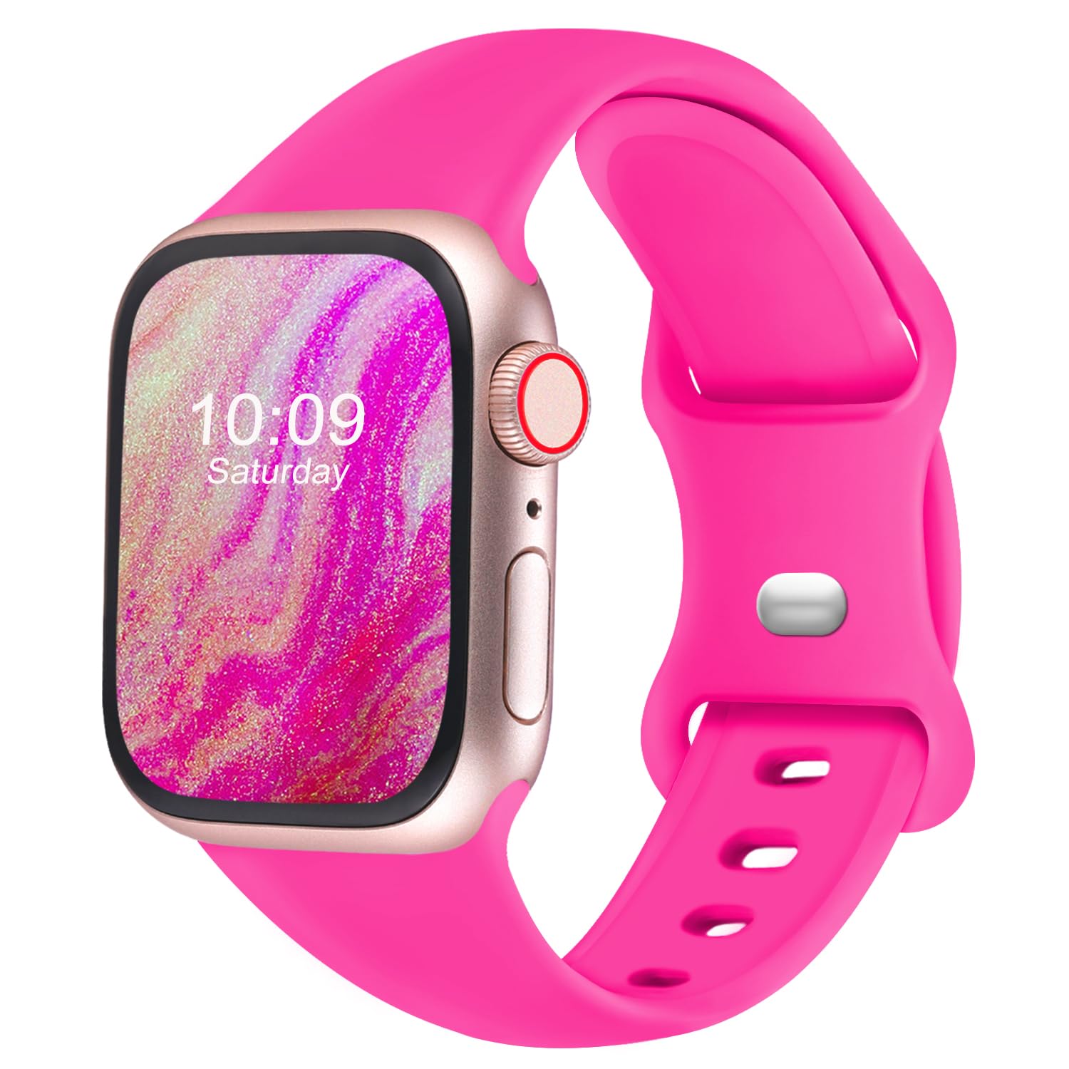 CREFORT Sport Bands Compatible with Apple Watch 38mm 40mm 41mm 42mm 44mm 45mm 46mm 49mm for Women Men, Soft Silicone Accessory Strap Wristband for iWatch Series 10 9 8 7 6 5 4 3 2 1 SE Ultra Hot Pink