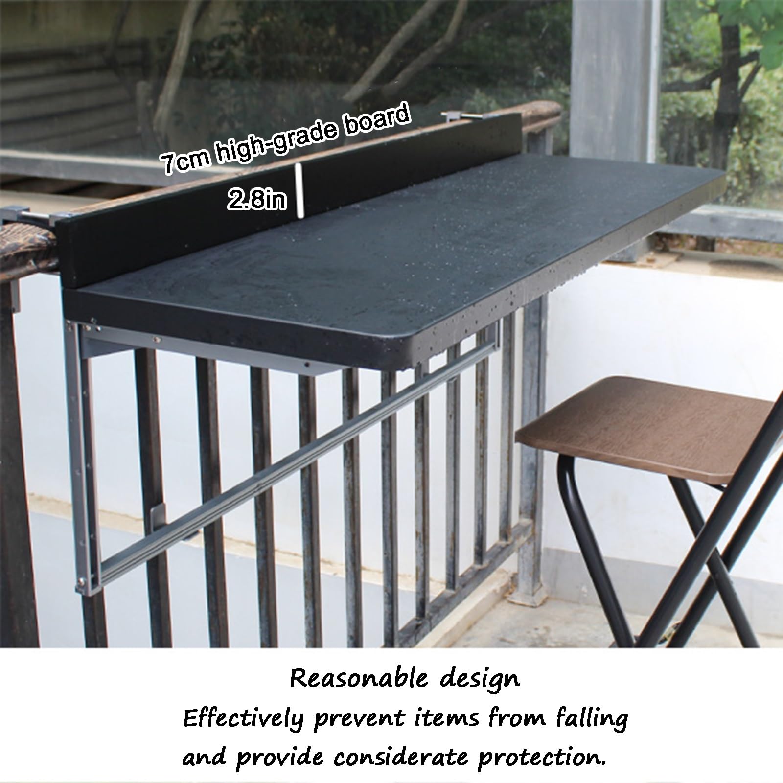 Mesa Plegable para barandilla de balcón, Ideal para Patios y terrazas, Color Blanco, 80 x 39 cm (Largo x Ancho) Servir Bebidas y Aperitivos en tu balcón.