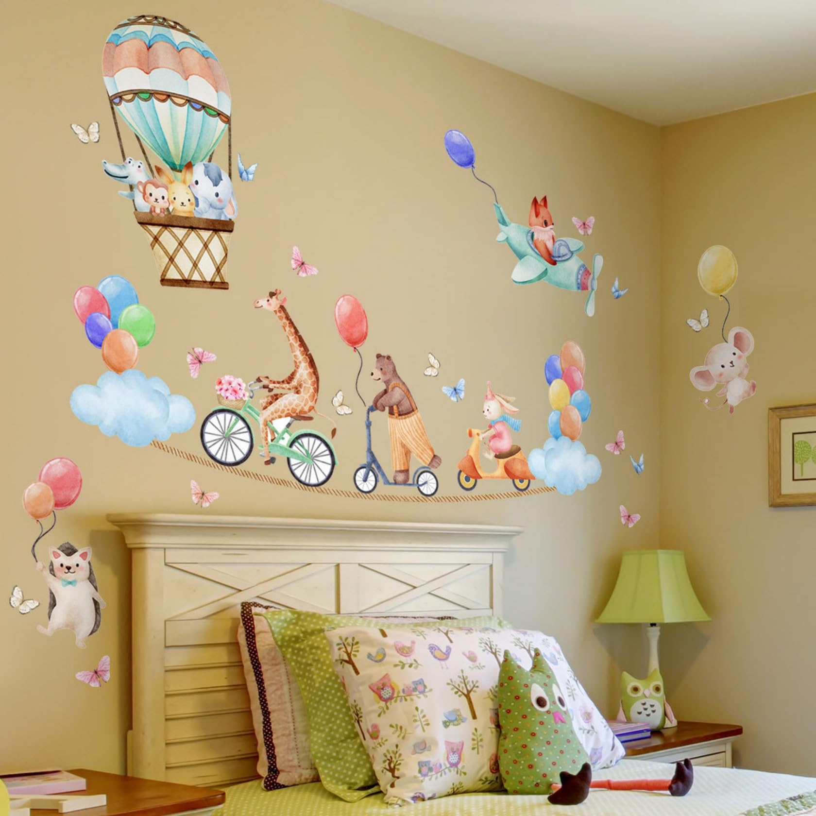 Lekabee Animals Wall Decals,Elephant Giraffe Rabbit Bear Balloon Clouds Wall Stickers Baby Nursery Kids Bedroom Living Room Wall Decor - Image 3