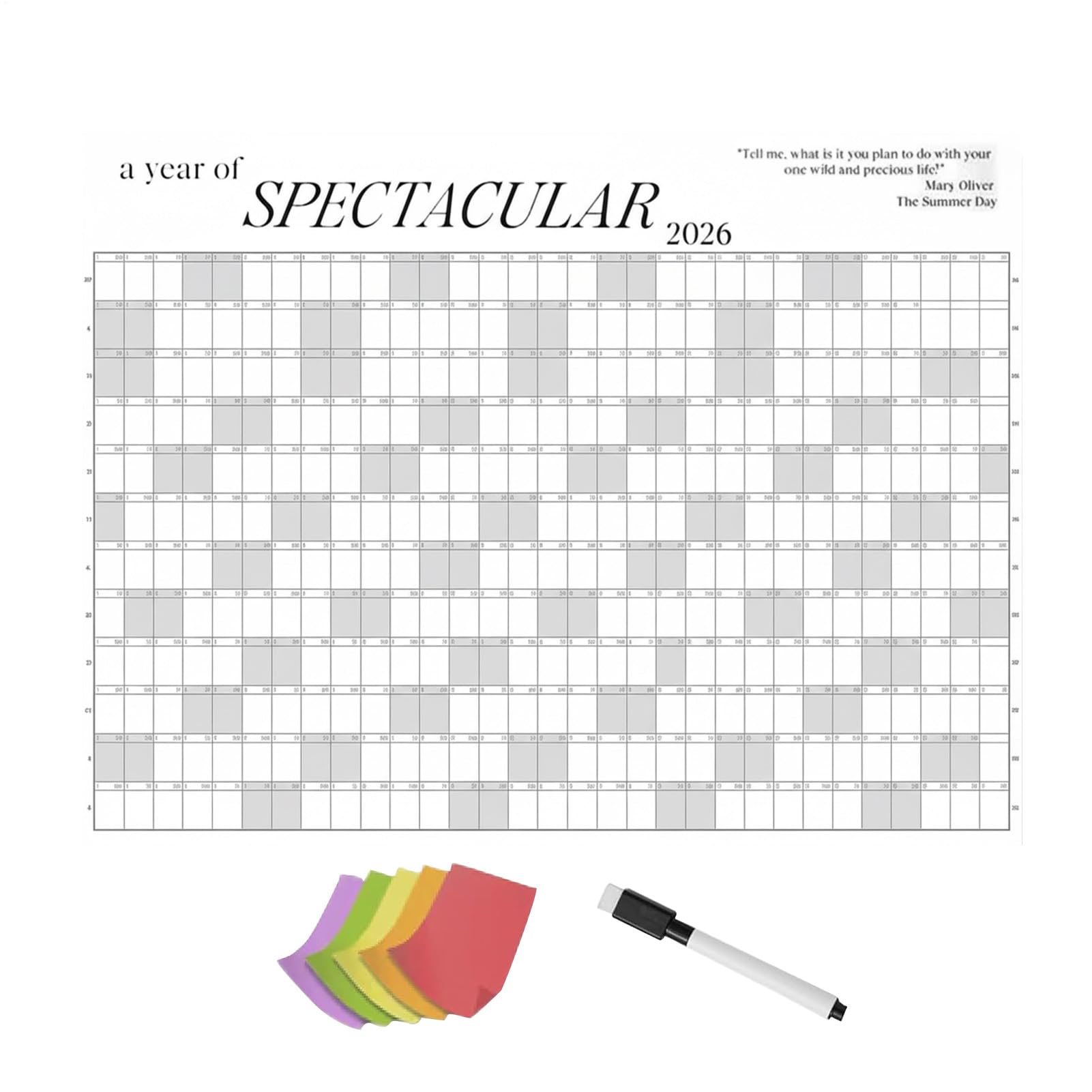 Planificador anual de pared, planificador de pared 2026, tamaño 365 días, calendario con rotuladores limpiables, notas adhesivas, calendario anual claro