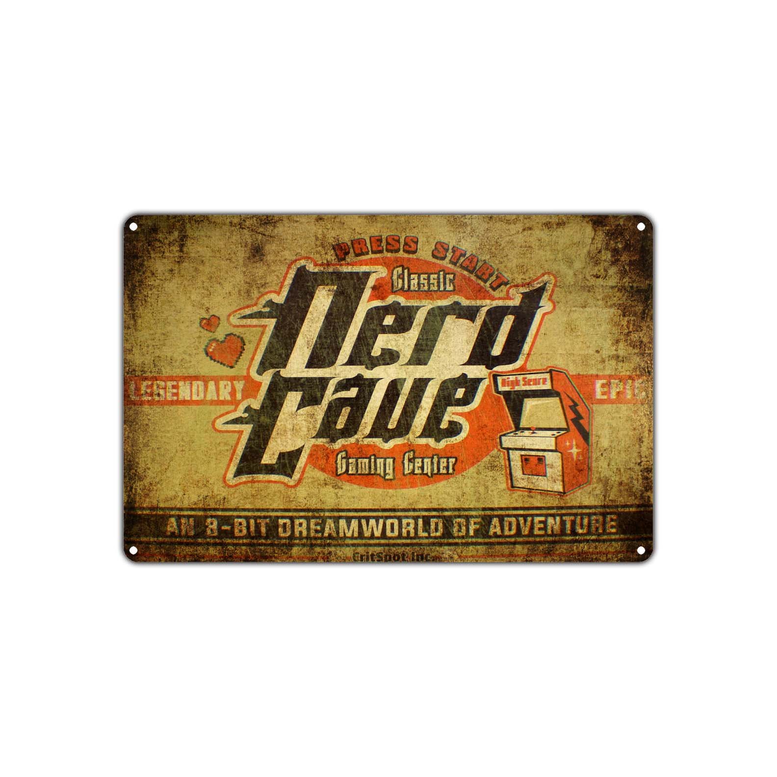 Press Start for Legendary Epic Nerd Cave Gaming Center Vintage Retro Metal Decor Wall Art Shop Bar Aluminum 8"x12" Sign