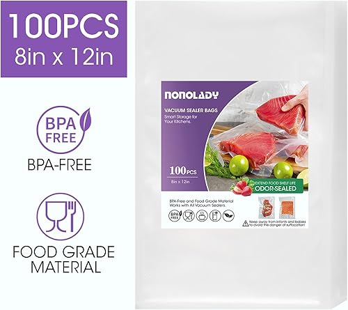 Miniatura 3 de Bolsas selladoras al vacío para alimentos, 100 cuartos de galón de 8 x 12 pulgadas precortadas, grado comercial, sin BPA, resistentes con superficie