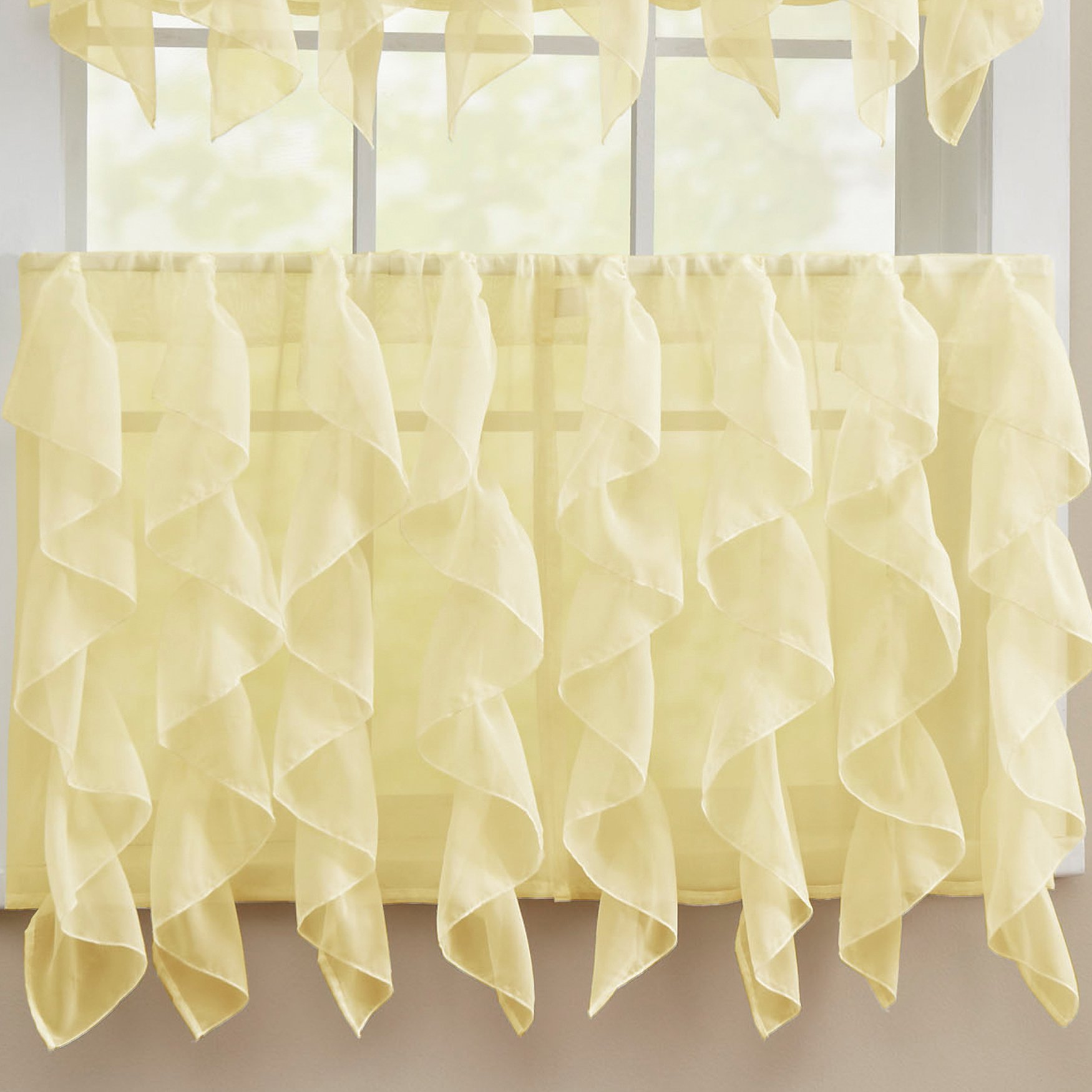 Sweet Home Collection Kitchen Curtains for Windows 40+ Styles &amp; Colors Swag, Valance, Tier Sets &amp; Panels Cafe Curtains for Farmhouse, Rustic, Modern Décor, Sheer Maize, 24" Tier