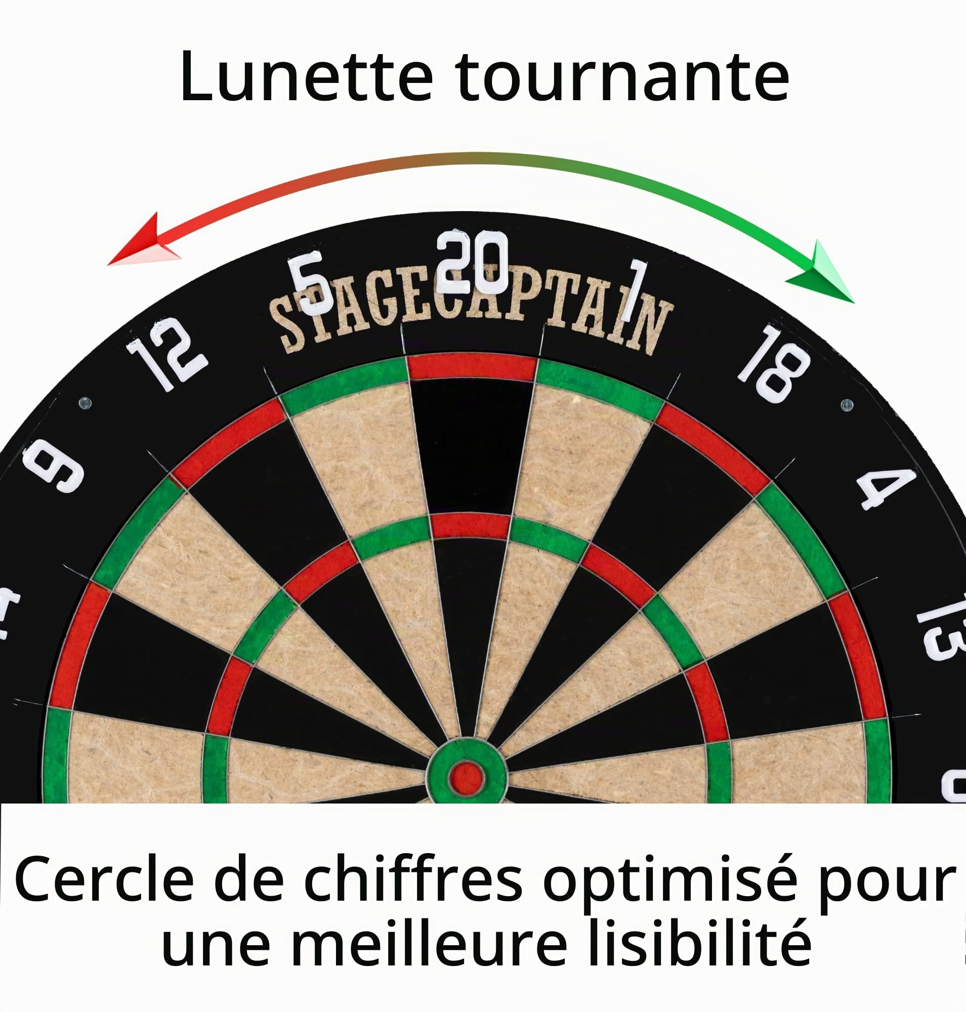 Stagecaptain DBS-1715C Bullseye Champion Cible Steeldarts Pro en Sisal avec Support réglable Noir, Sac, 6 fléchettes et 4 Jeux de Flights.