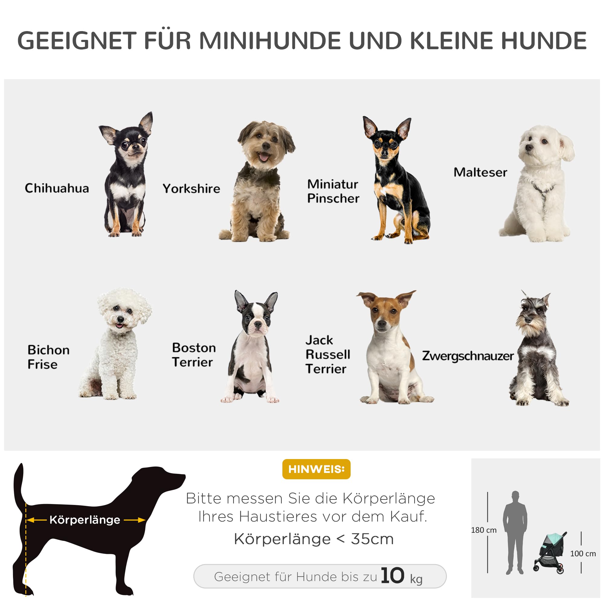 PawHut Hundewagen 2 in 1 Hundebuggy klappbar für Hunde & Katzen bis 10 kg Katzenbuggy mit Kissen Netzfenstern Türen Aufbewahrungskorb Katzenwagen Buggy Grün