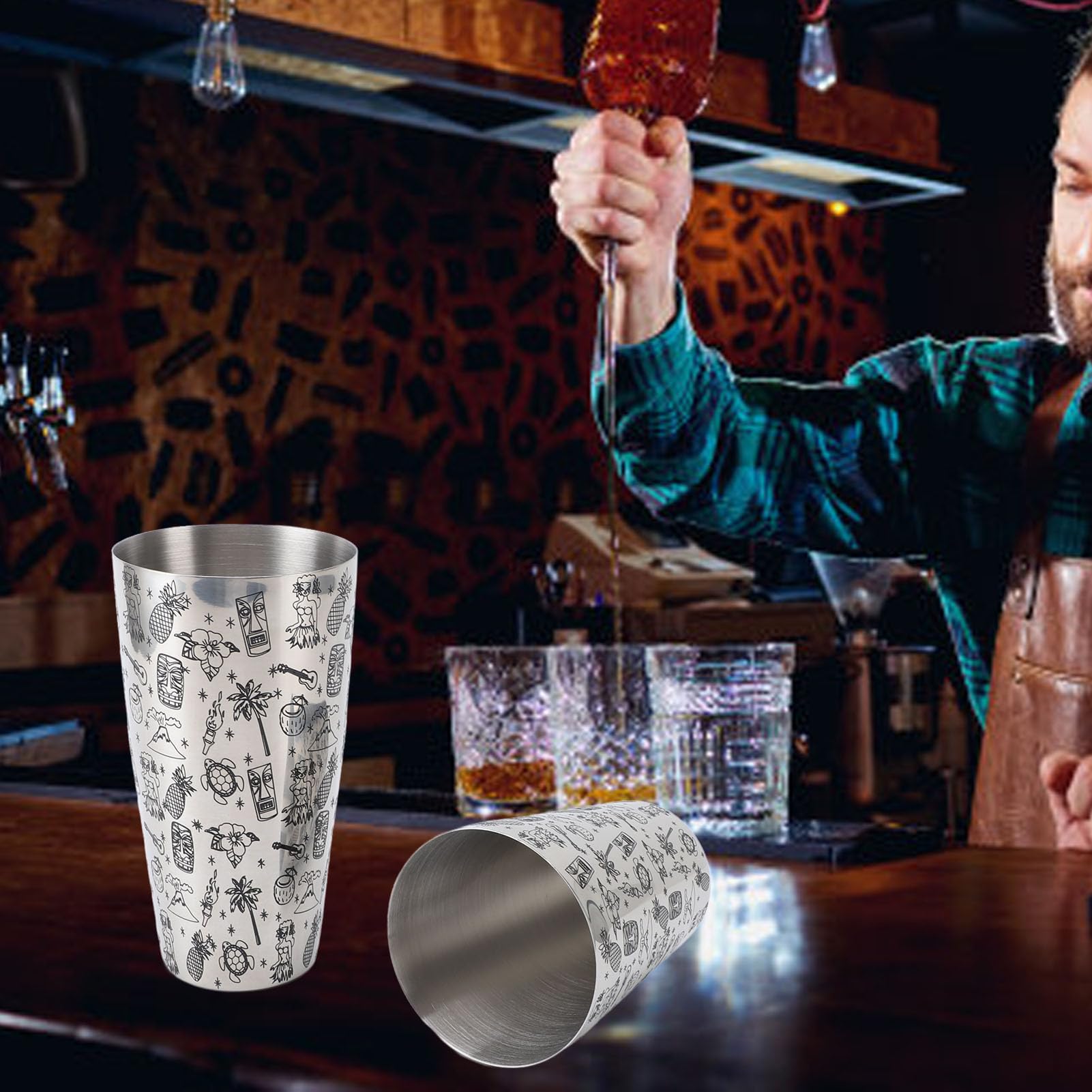 Shaker per Cocktail in Acciaio Inossidabile 304, Resistente Alla Ruggine con Intricato Design Intagliato, per Uso Domestico e Bar, per Mescolare Bevande Analcoliche e Cocktail
