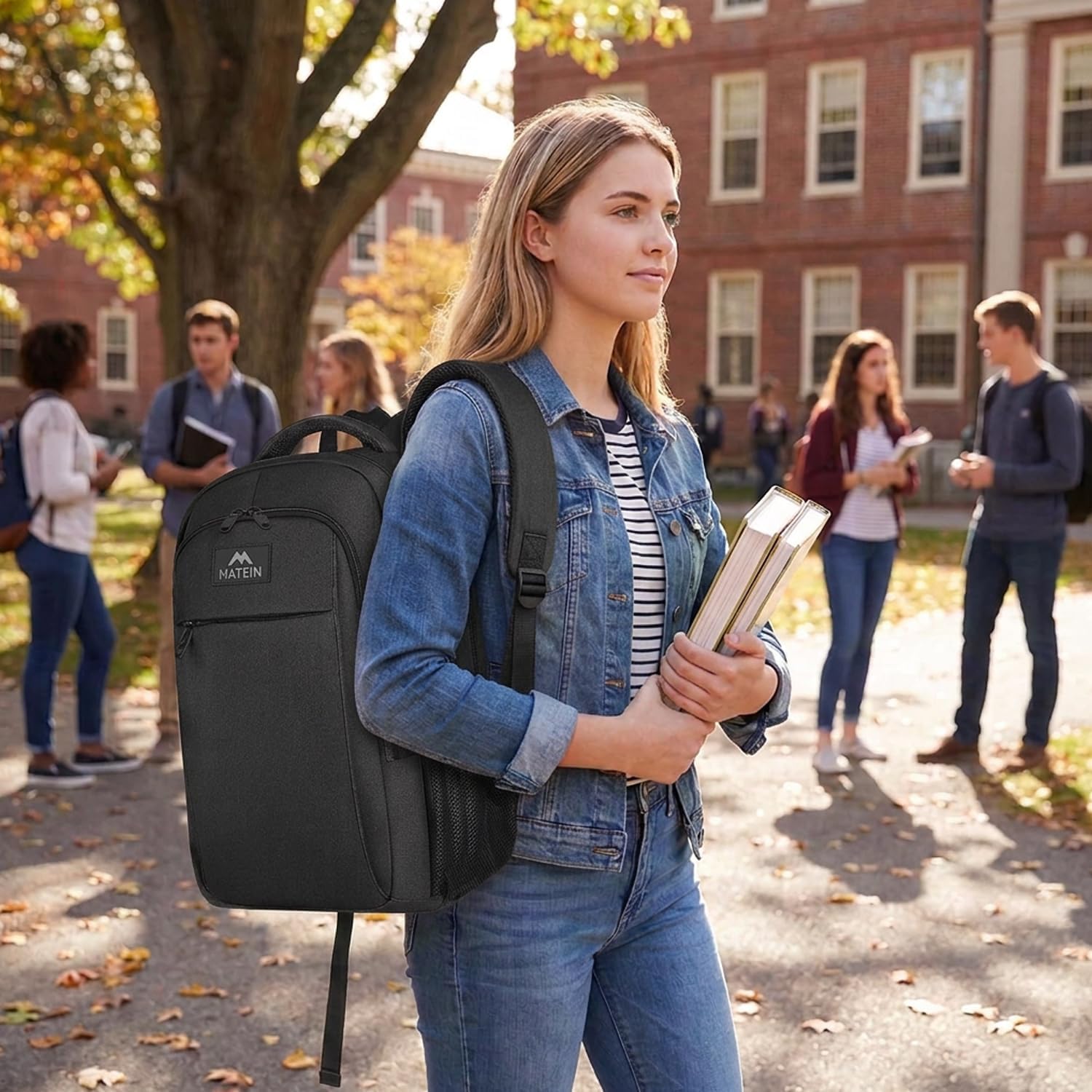 MATEIN Sac à Dos Ordinateur Portable 15.6 Pouces, Imperméable Antivol pour Travail Collège, Noir