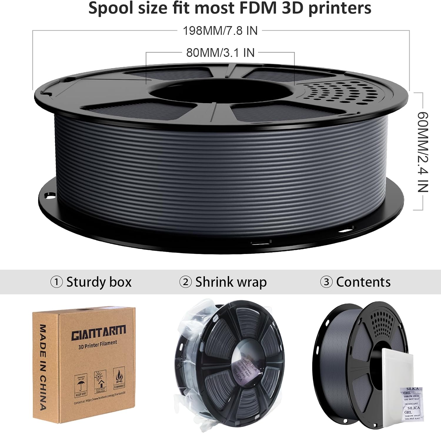 GIANTARM PLA Filament,Matte Dark Gray 3D Printer Filament 1.75mm, Matte PLA 1KG Spool(2.2lb),Dimensional Accuracy +/- 0.02 mm,3D Filament for Bambu Lab