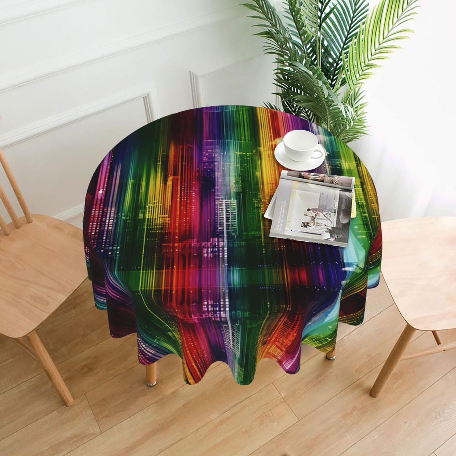 MROWYC Rainbow City Printed Practical Round Tablecloth, Durable, Suitable for Home, Restaurant, Hotel, Gathering, and Decorative Table Covers