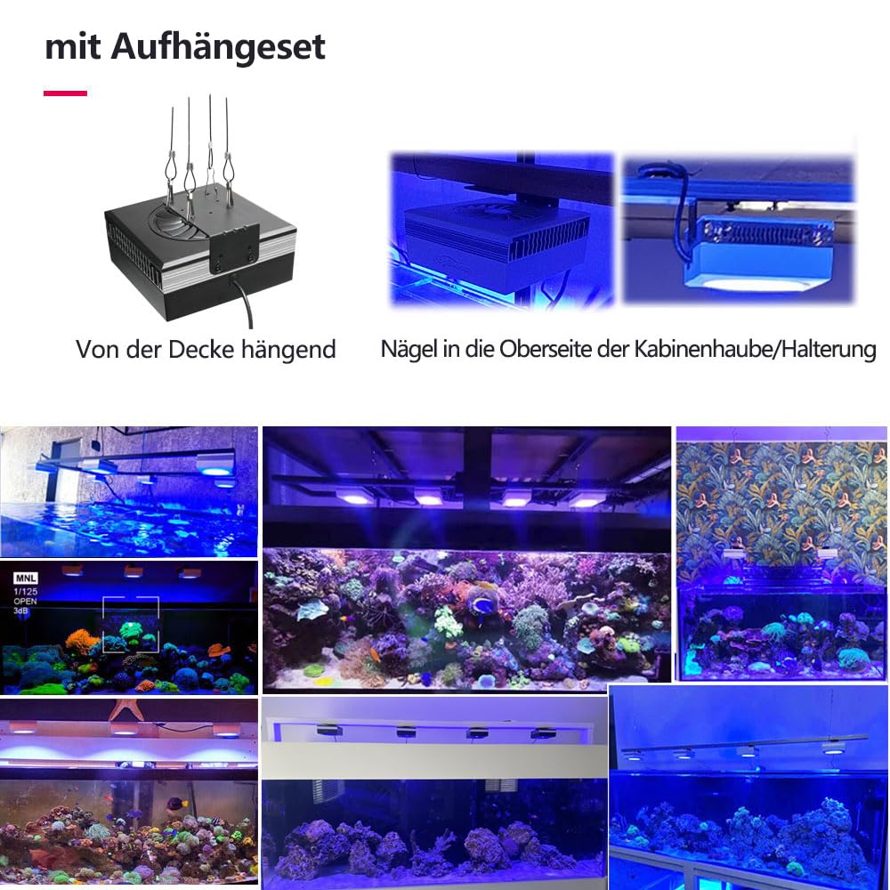 PopBloom RL90 WiFi Salzwasser Aquarium LED Beleuchtung, 100W Dimmbare Meerwasser LED Beleuchtung Aquarium Lampe mit APP-Steuerung für Meerwasseraquarien Korallenriff (mit Aufhängeset)