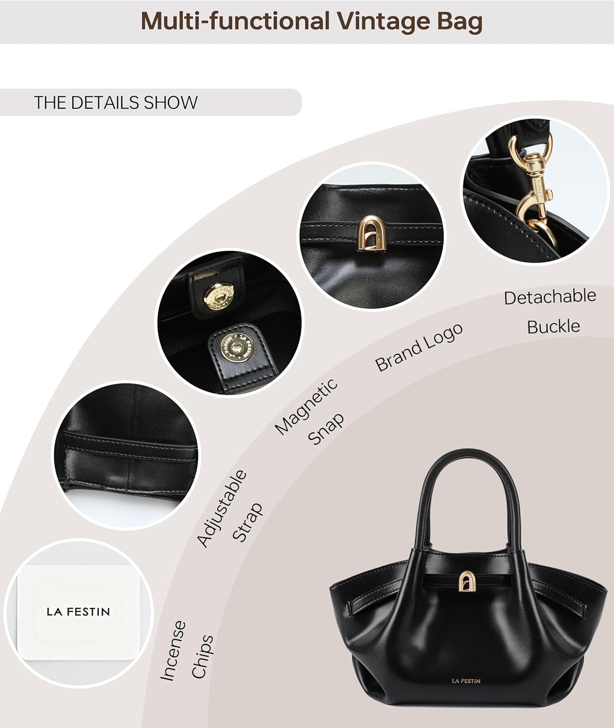 LA FESTIN Genuine Leather Handbags for Women, Small Satchel Purse - Mini Tote Clutch, Easy to Carry and Stylish for Daily Use - Image 4