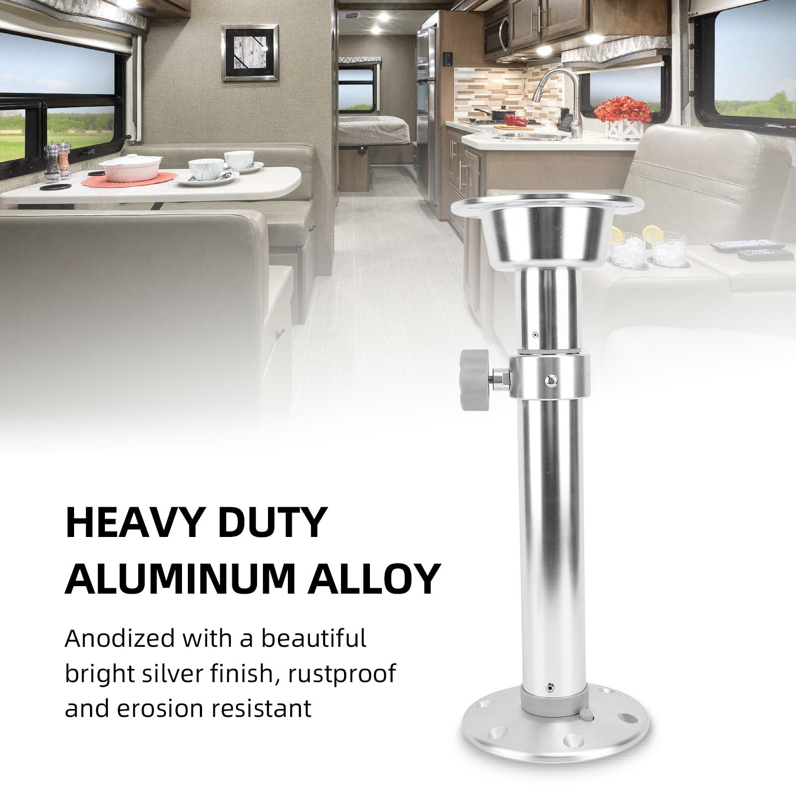 RV Boat Table Pedestal, 19.1 to 27.8in Stepless Height Adjustable, 360 Degree Rotatable, Aluminum Alloy RV Table Legs Stand Base Mount Kit for Boat Yacht Pontoon, Easy Installation