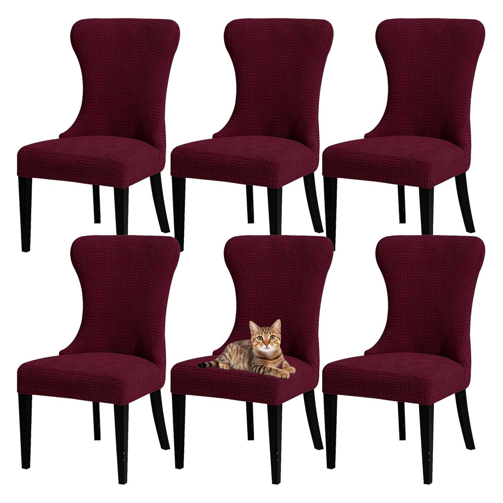 GUYIRT Wingback Side Chair Slipcover Accent Chair Cover Machine Washable Chair Slipcovers with Arms for Dining Room Banquet Decor (burgundy,set of 6)