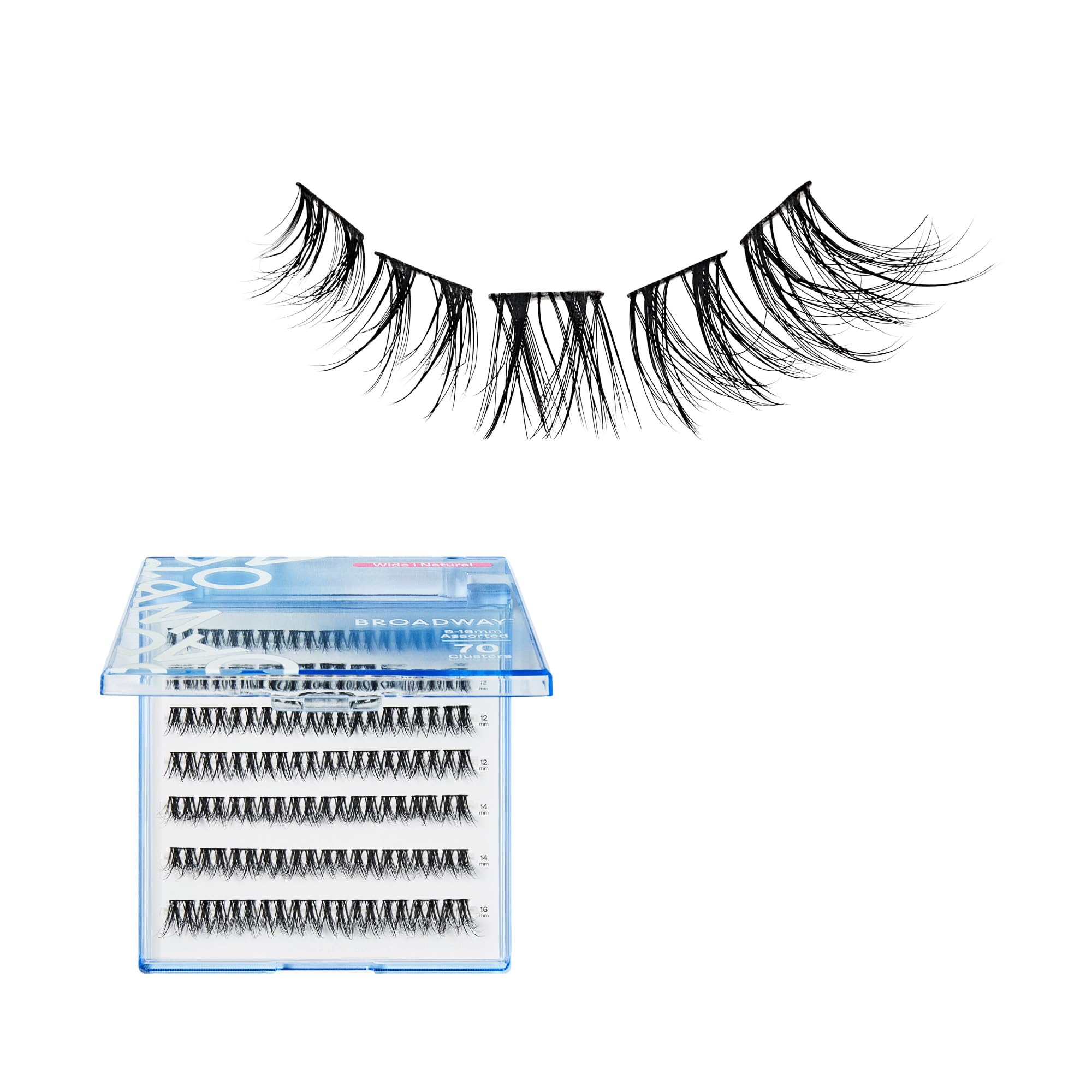 Broadway Lash Clusters 9-16mm 70 pcs Assorted Natural Wispy False Eyelashes Customizable DIY Individual Lash Extensions for Beginners