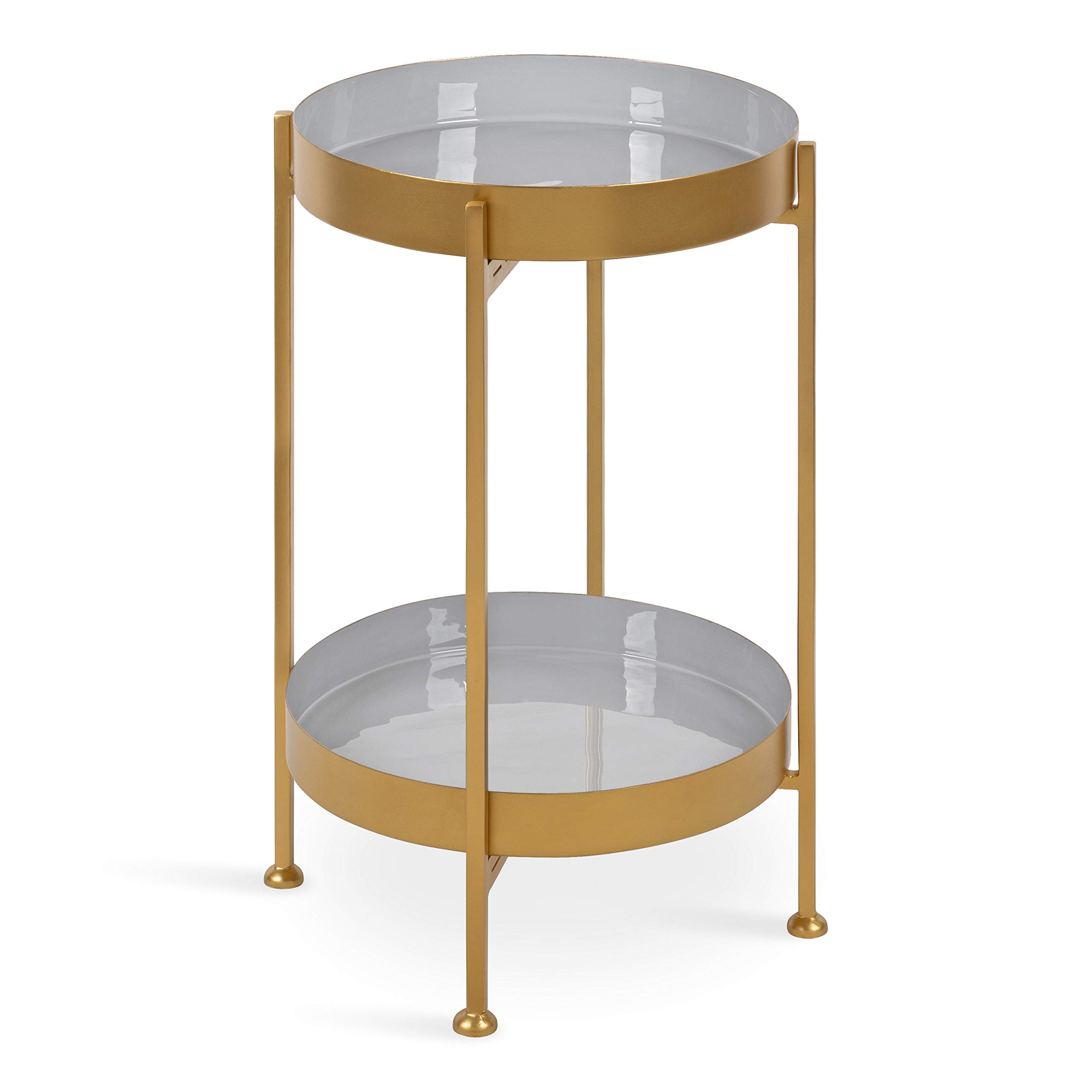 Kate and Laurel Nira Two-Tiered Mid-Century Side Table, 15" x 15" x 24", Gray and Gold, Chic Modern End Table for Storage and Decor