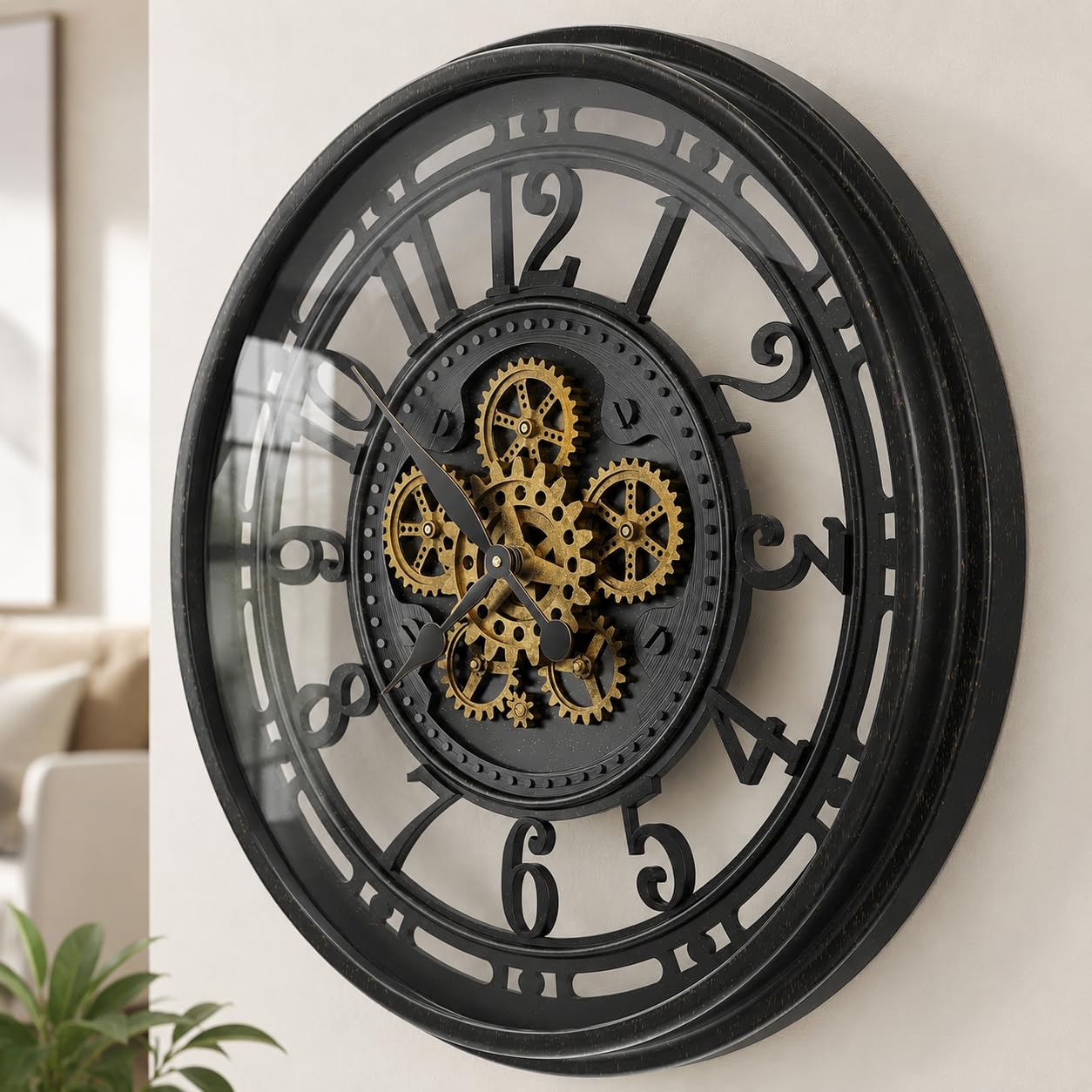 TOKTEKK 70cm Large Wall Clock, Black Gold Arabic