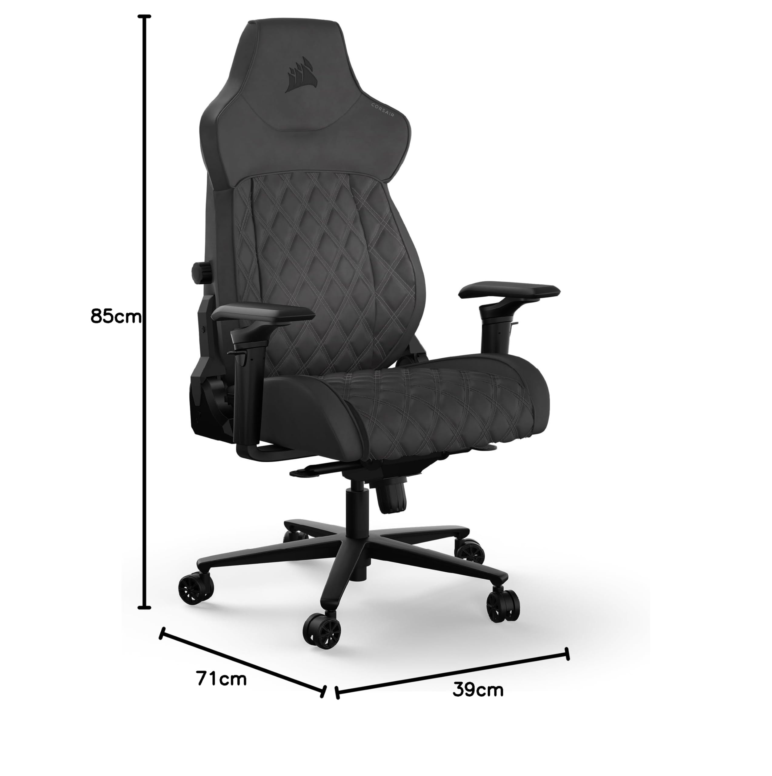 Corsair TC500 Luxe Fauteuil Gaming – Tissu Respirant de Qualité Supérieure – Sièges Larges – Accoudoirs Réglables dans Cinq Directions – Support Lombaire Réglable – Inclinaison 90-135 degré – Ombre