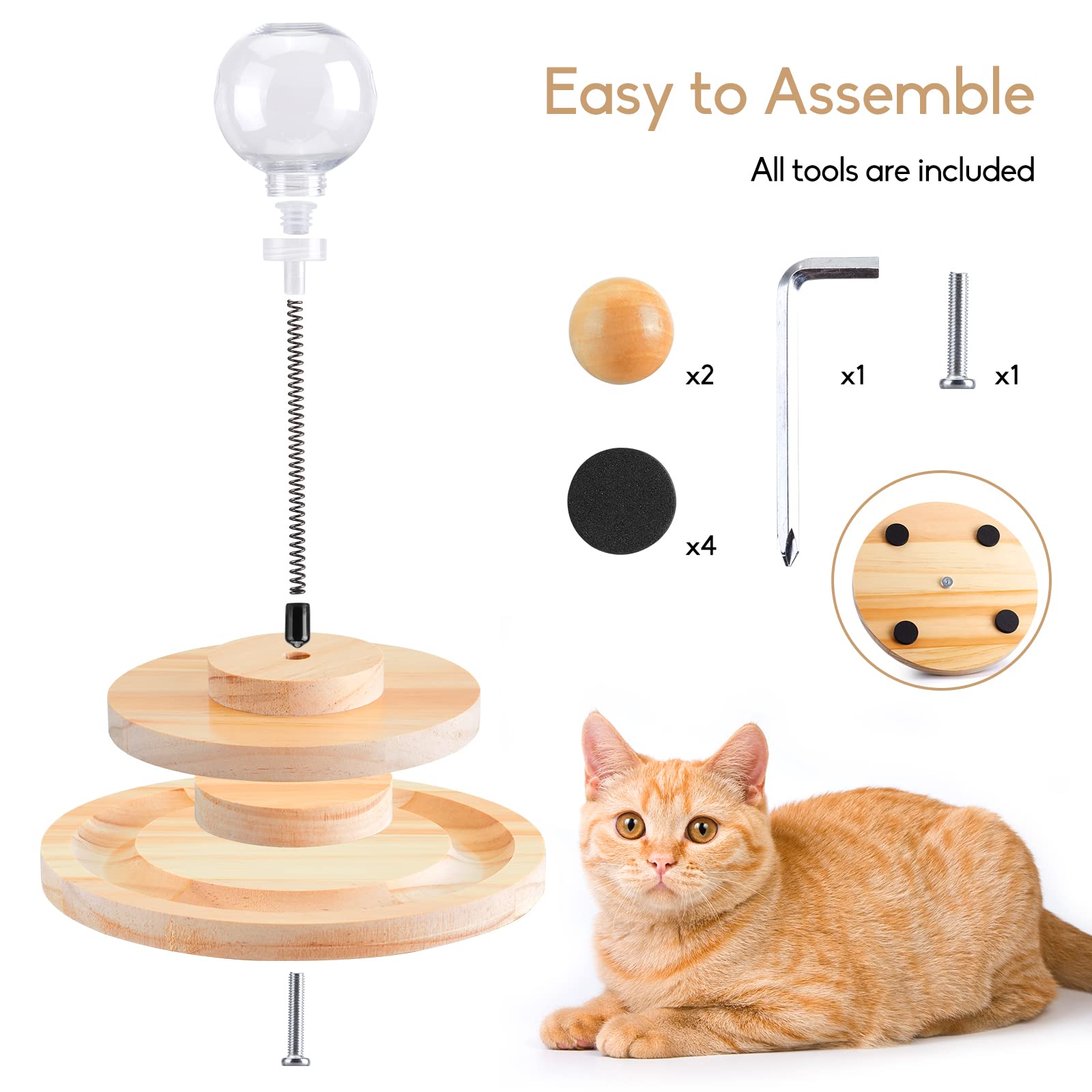 MADDEMCUTE Cat Toys for Indoor Cats,Cat Ball Track with Interactive Cat Feeder Toys,Leakage Food Ball,Wooden Roller Track Balls