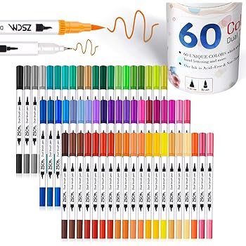 Amazon Com Zscm 60 Colors Dual Brush Pens Art Markers Set Artist Fine And Brush Tip Drawing Pens Art Marker Supplies For Kids Adult Coloring Book Note Taking Bullet Journaling Lettering Calligraphy Crafts