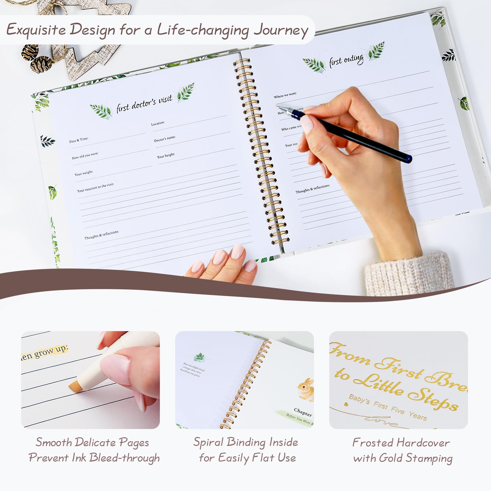 Orzbow Baby Memory Book 0-5 Years, Durable Hardcover Pregnancy Journal with 130 Guided Pages & 6 Keepsake Pockets - Image 3