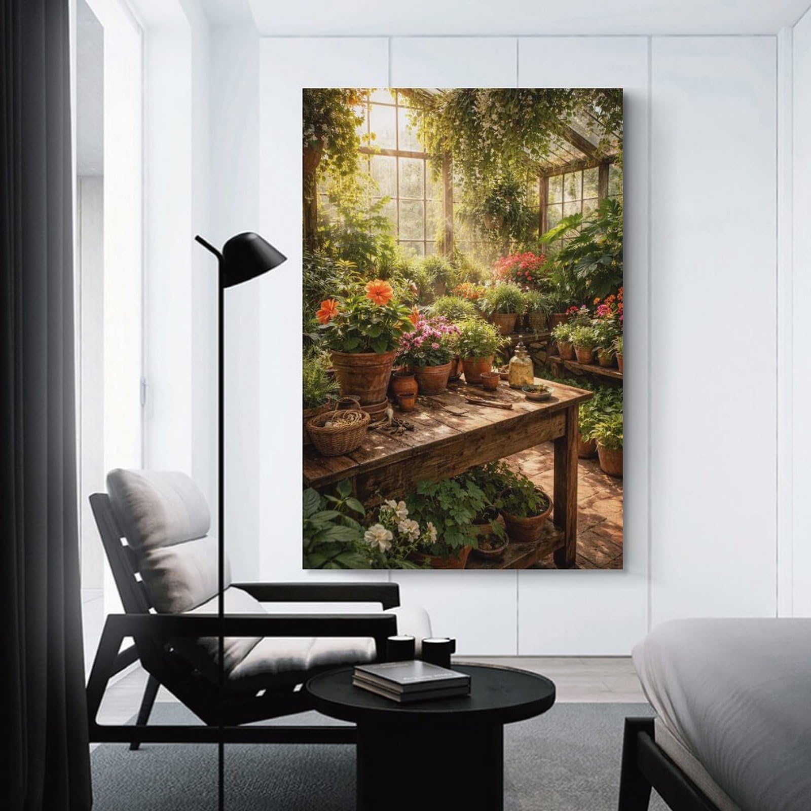 Junmoney Unframe-Style-9 Sunlit Greenhouse With Blooming Flowers Home Decor Wall Art 20X30inch(50X75cm), For Bedroom, Guest Room Or Reading Nook, Decorative Wall Art For Cosy Rooms