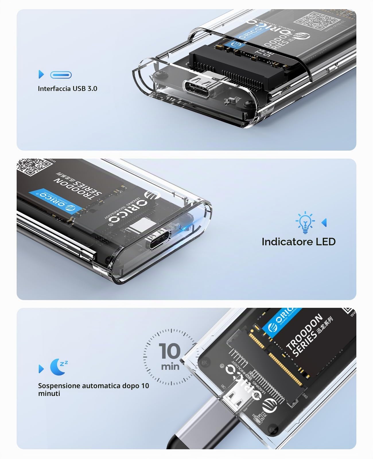 ORICO Adattatore SSD mSATA 5 Gbit/s, [Senza Attrezzi] Custodia da mSATA a USB 3.0 per 3050 SSD, con Cavo da USB, 2 TB Max-TC10