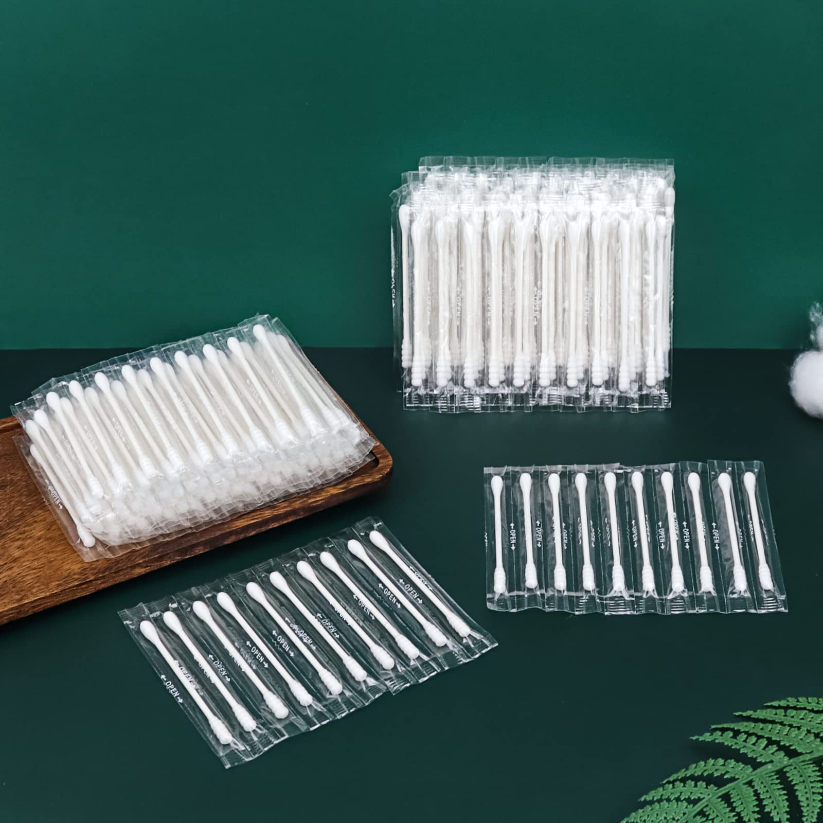 Confezione da 200 tamponi di cotone, confezionati singolarmente, bastoncini di carta a doppia punta per orecchio, trucco (Spirale-rotonda estremità)