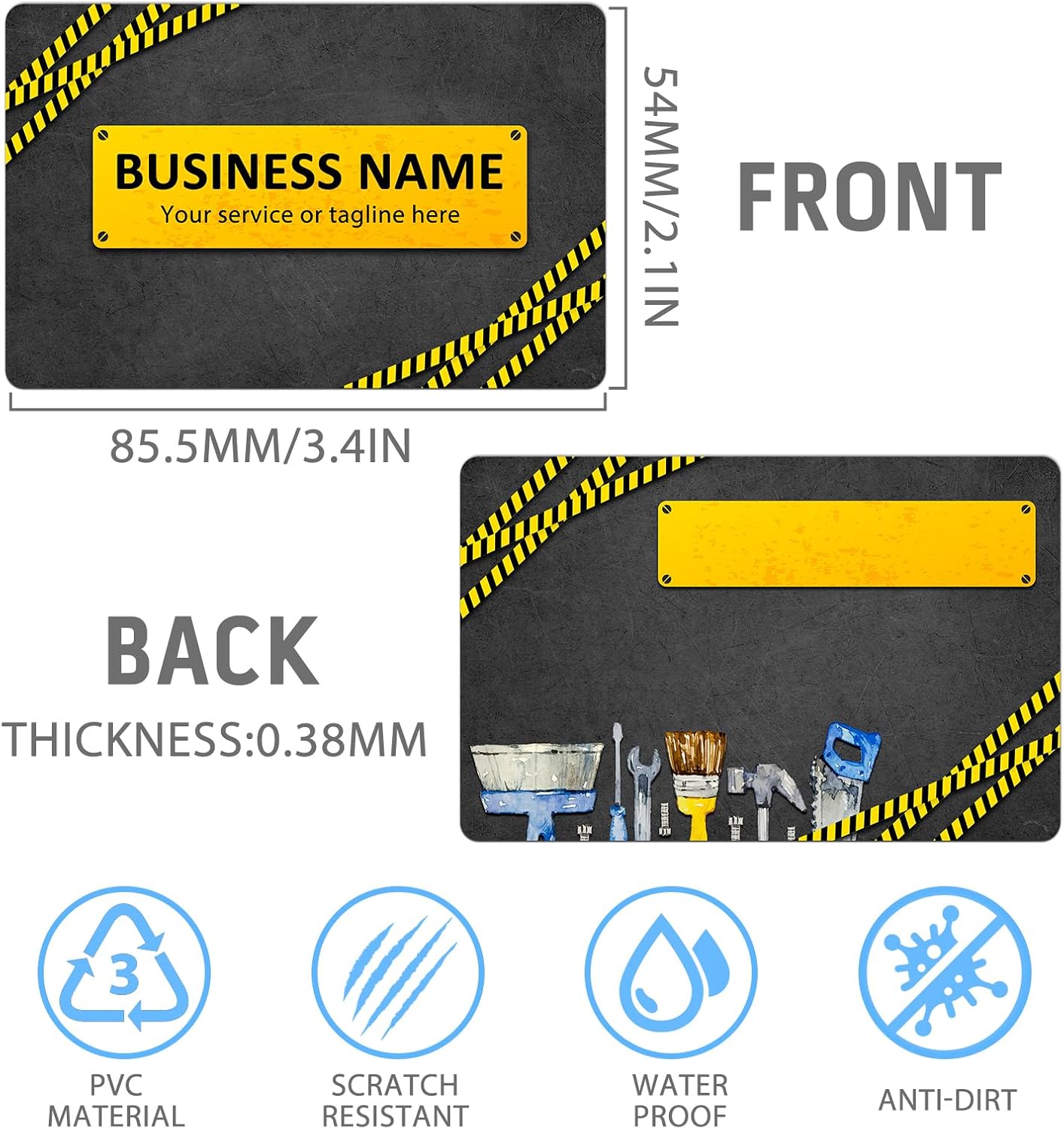 Custom PVC Business Cards Personalized Plastic Business Card Waterproof Name Card with Handyman Templates-Double Side Printing