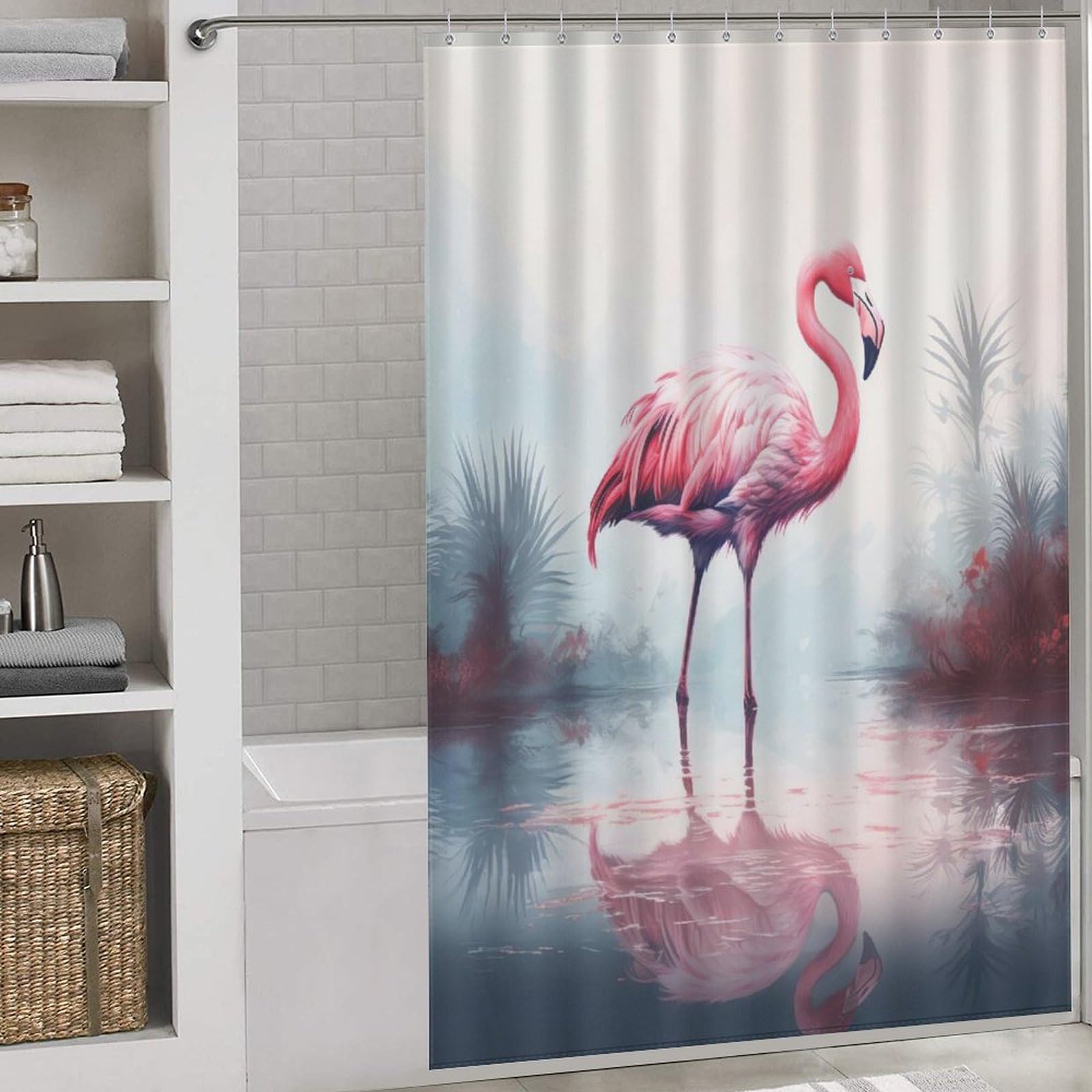 Rideau de douche flamant rose en polyester imperméable 152x183cm