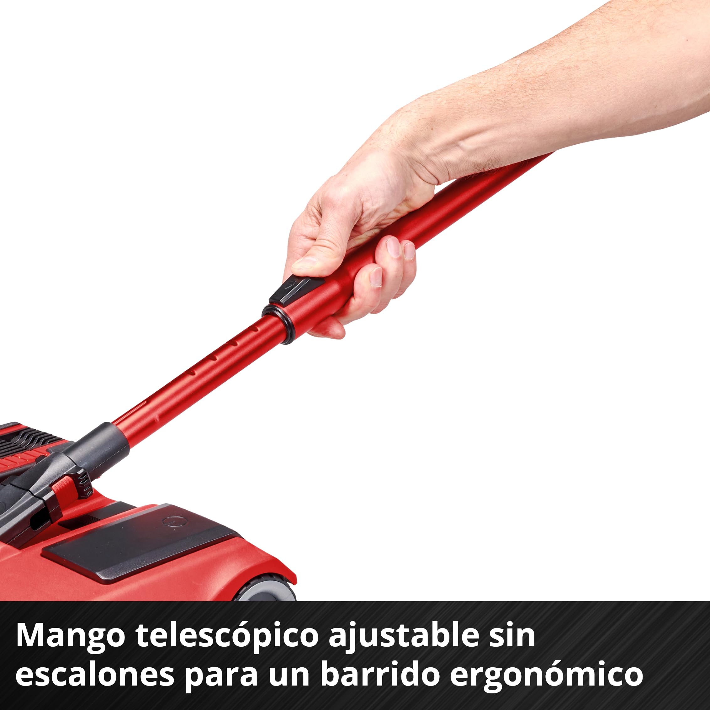 Escoba con batería TE-FS 18 Li-Solo Power X-Change de Einhell (18 V, rodillo de barrido de 250 mm de ancho, labio de limpieza, mango telescópico, sin bolsa, luz LED, incl. accesorios, sin batería)