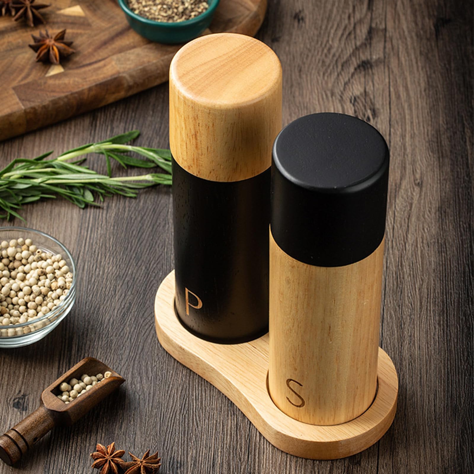 Praktisches Holz Salz und Gewürze Grinder Set Holzmühle mit verstellbarem Keramikmahlwerk für Kochbegeisterte gemahlen