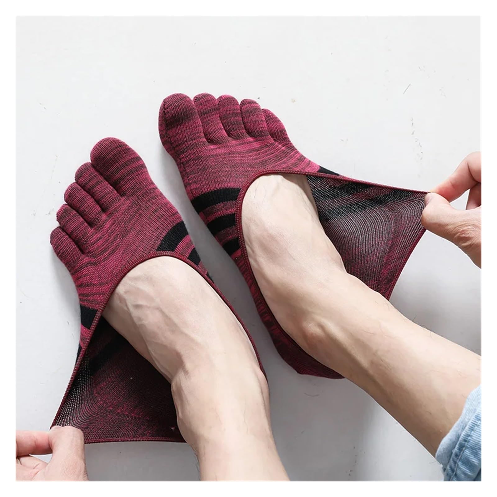 Five Fingers 5 Paia Calzini Estivi Con Punta Invisibile Strisce Colorate In Cotone Da Uomo Sottili Morbidi Bocca Superficiale Traspiranti A Dita per Uso Quotidiano