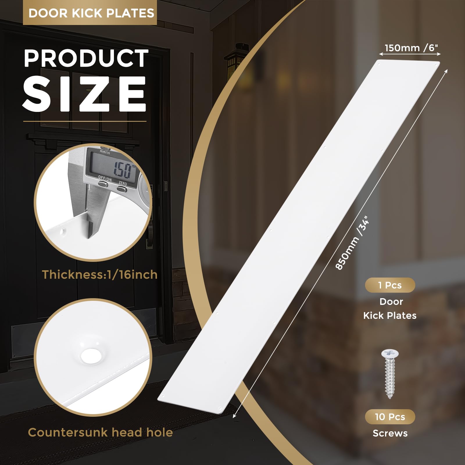 uxcell Placa de aluminio para puerta de 15 x 86 cm, 1,5 mm de grosor, para puerta delantera exterior o puerta trasera, color blanco (paquete individual)