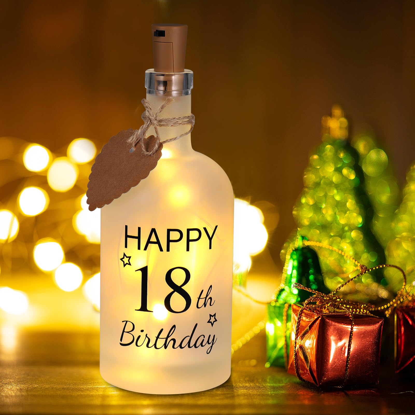 JIZZU 18th Birthday Light Up LED Glass Bottle Gift, Bottle Lights Battery Operated, LED Bottles Lights with Wishes, Bottles Decoration with Light, Illuminated Decoration Bottles for Girls & Boys