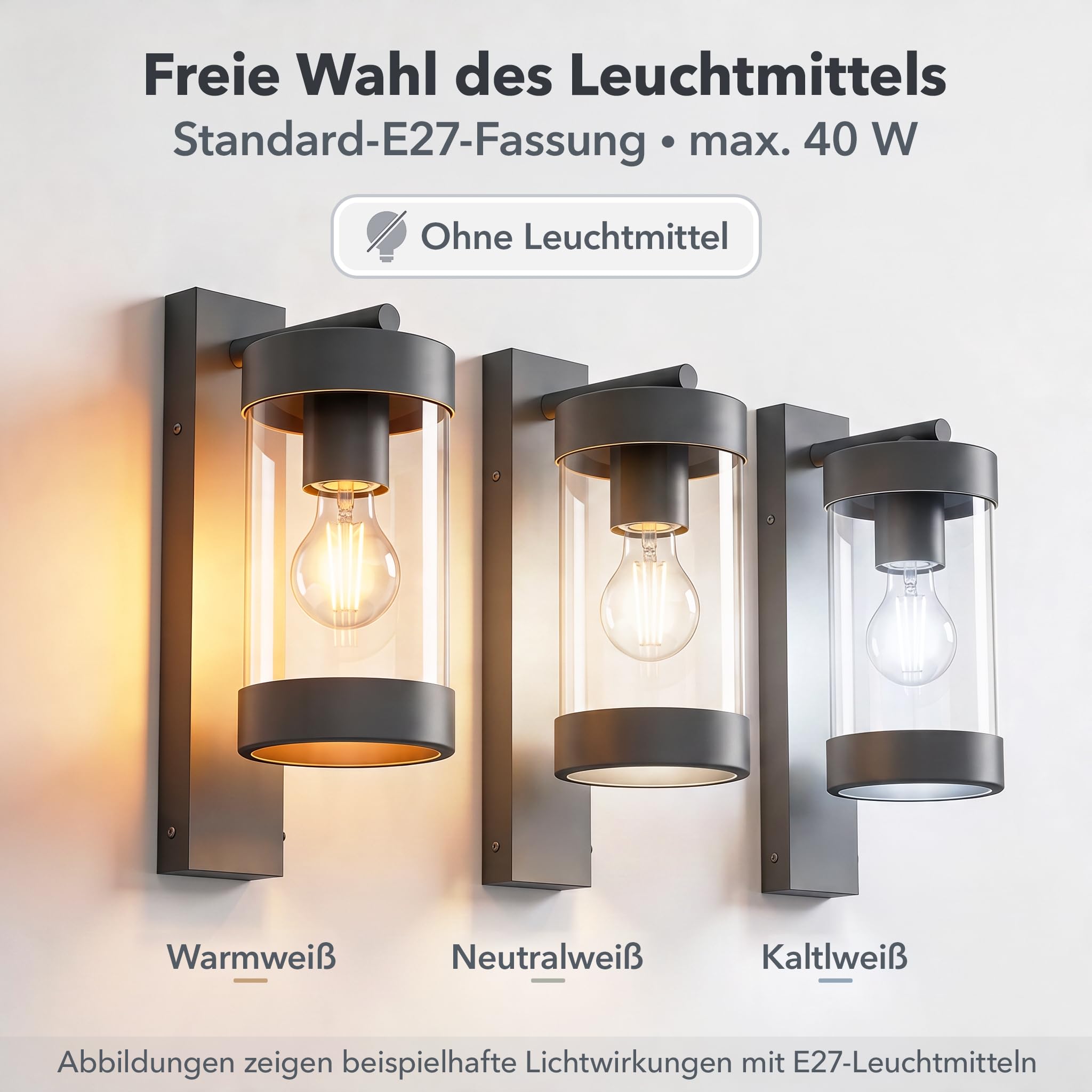 ledscom.de 4x Außenwandleuchte LAIFA anthrazit matt, Glas/Edelstahl, E27 Fassung (max. 40 W), ohne Leuchtmittel