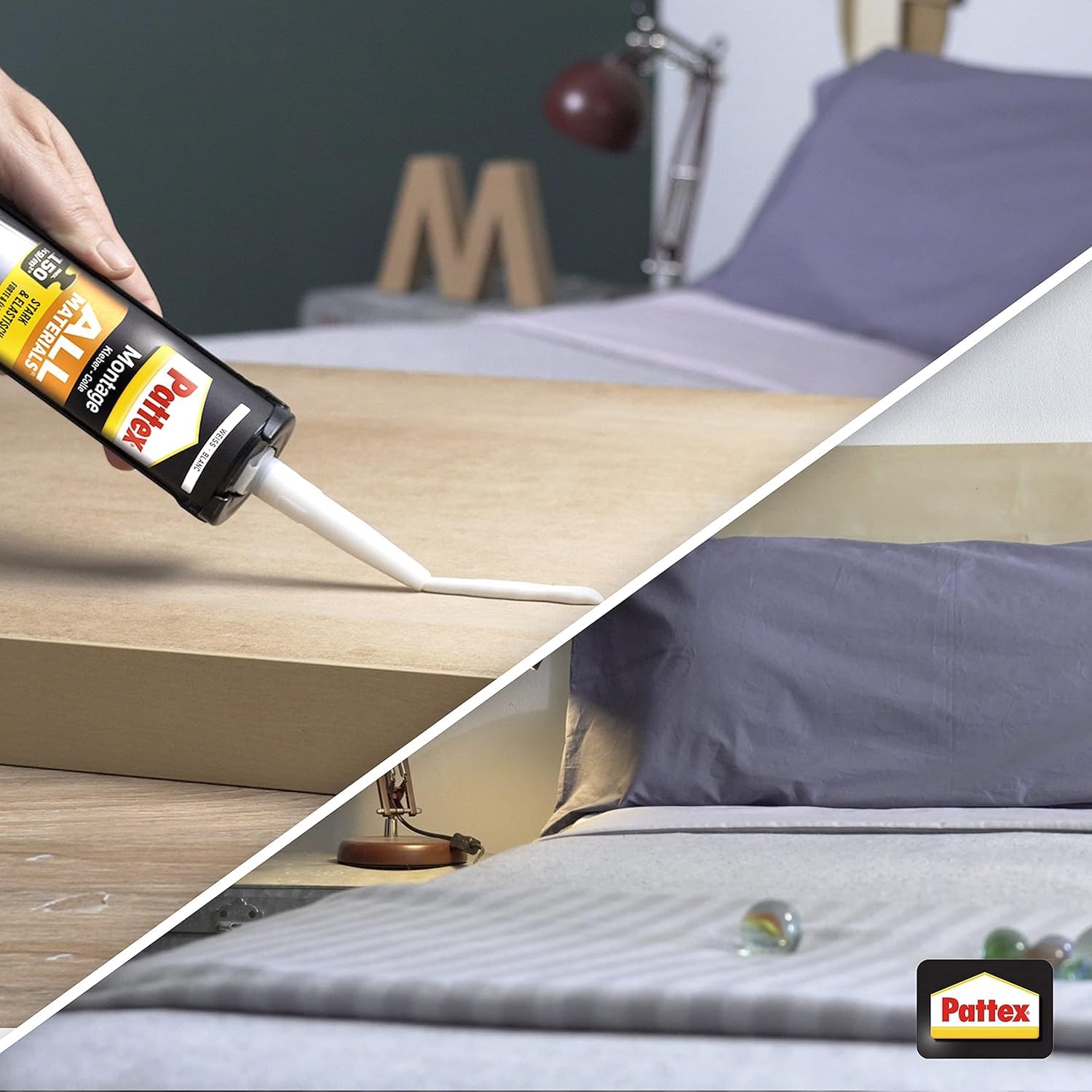 Pattex Montagekleber All Materials, stark haftender Alleskleber, Kraftkleber für innen & außen, Kleber für saugende und nichtsaugende Materialien, 3 x 450g