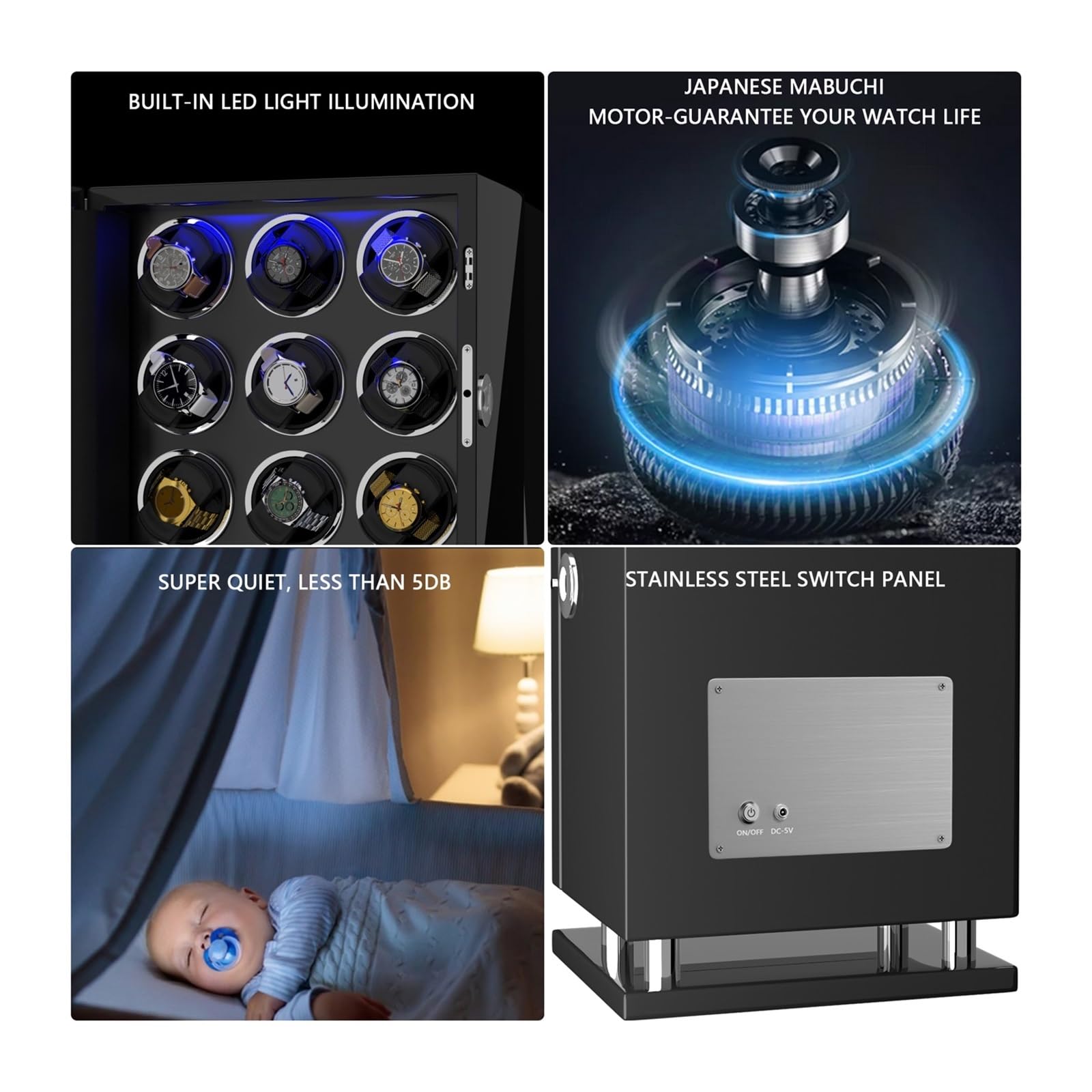Cassetta di sicurezza Avvolgitore Automatico For Orologi Con Sblocco E Impronte Digitali Con Slot 3/4/6/8/12 Touchscreen Telecomando Cassaforte For Orologi Con Motore(2 winders)