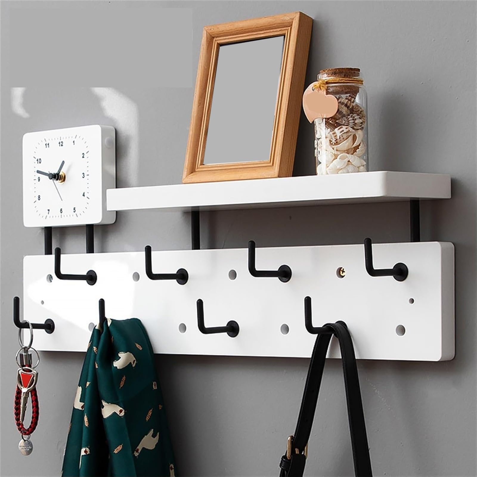 Porte-manteau mural avec 10 crochets, cintre moderne en bois pour chambre d'enfant, entrée, cuisine et salle de bain
