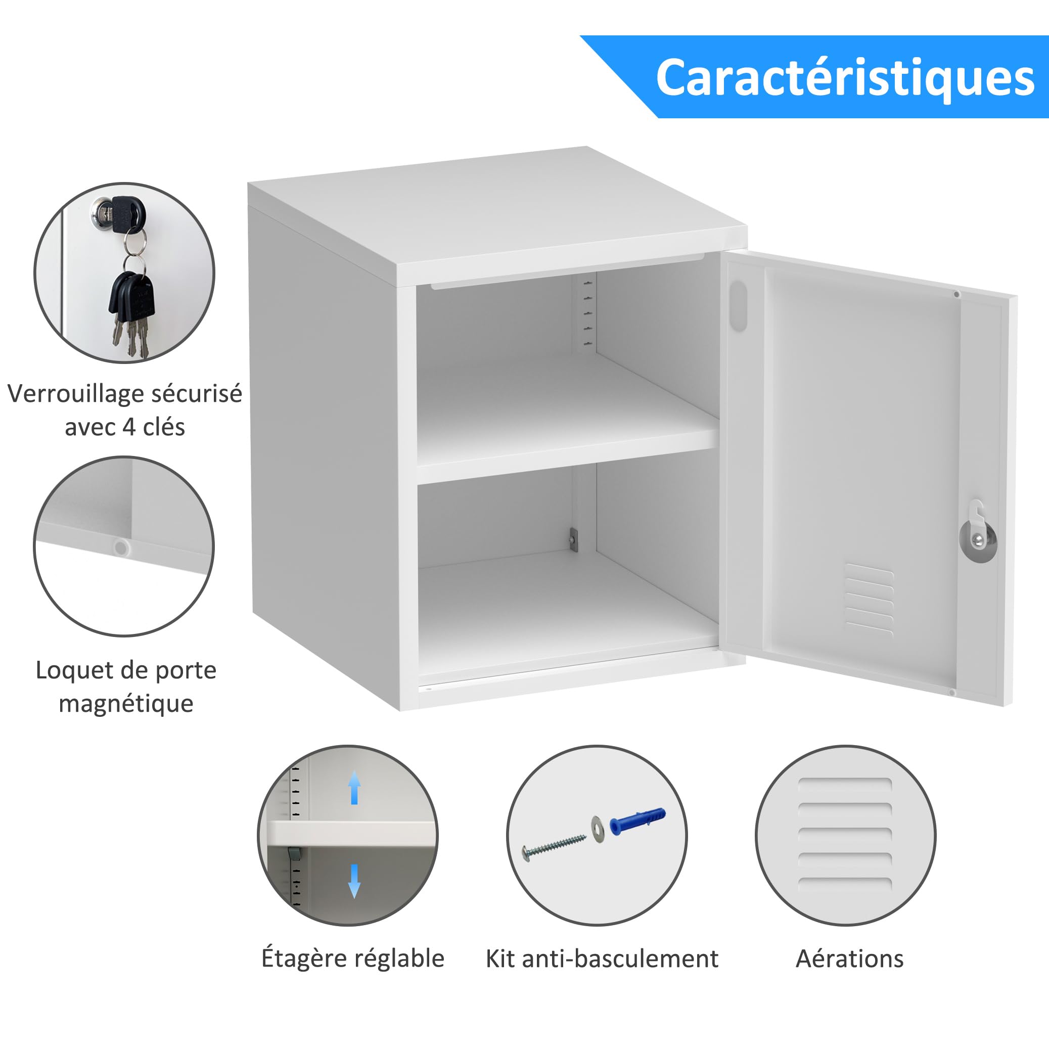 JINGUR Armoire de Rangement en métal avec Porte verrouillable et étagère réglable pour Maison, Bureau, Salle de Classe, Atelier (Blanc)