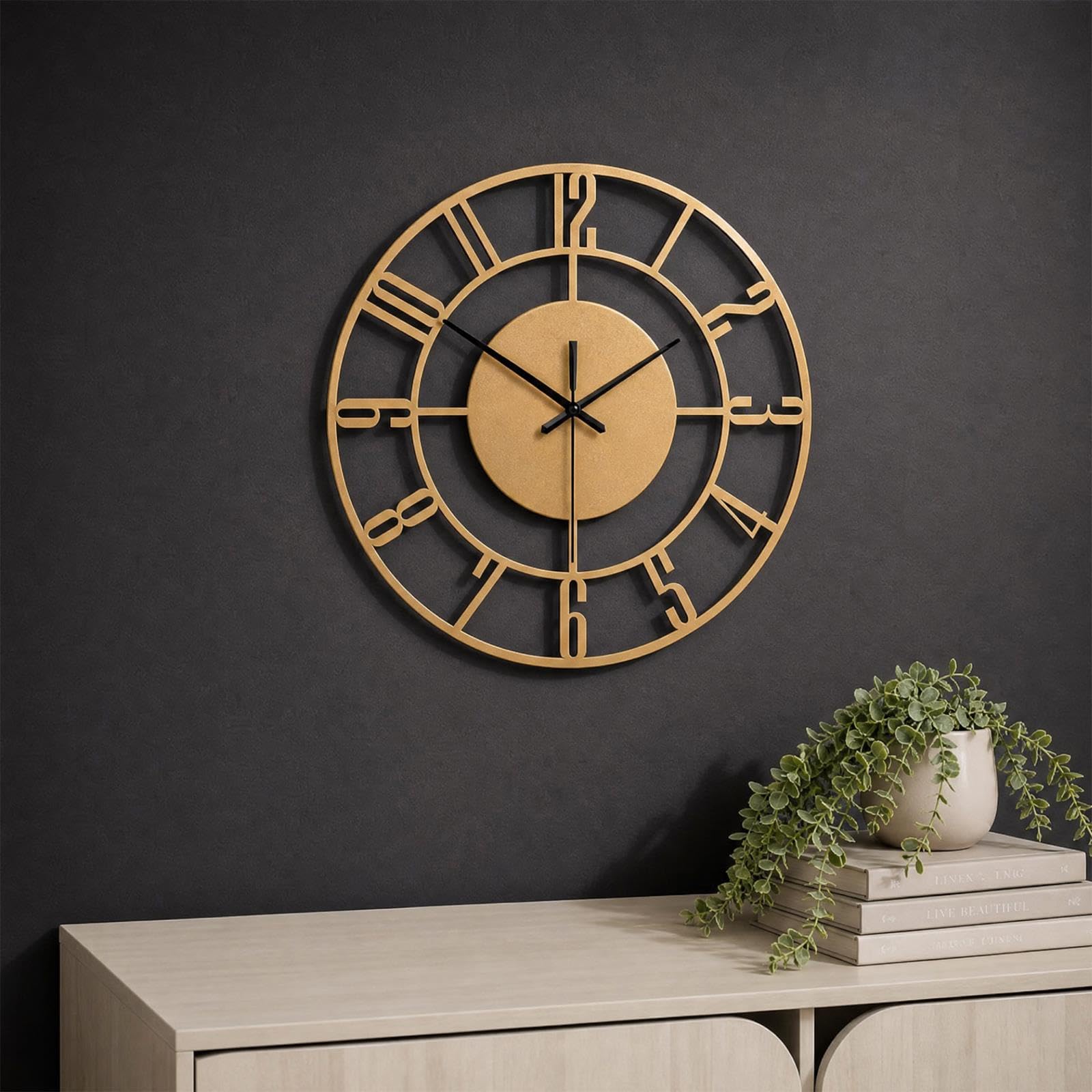 OHS Gold Wall Clock Traditional Large Kitchen Clock Large Numbers, 40cm