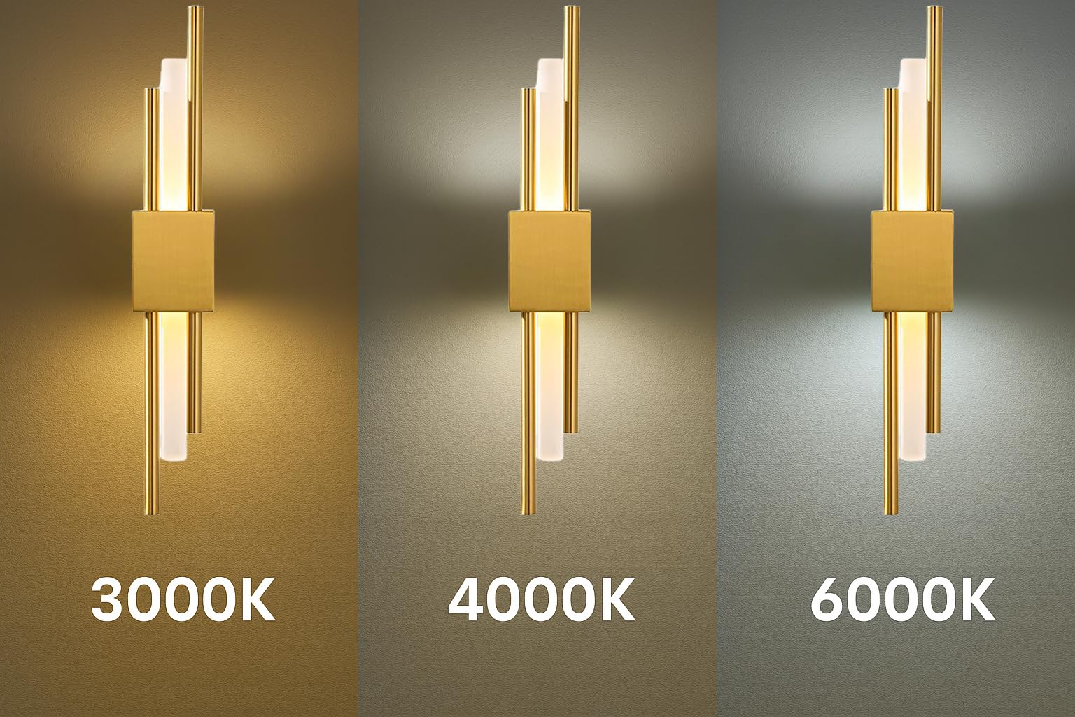 2 Stück Moderne LED Wandleuchte Gold,Vertikale Geometrische Metall Wandlampe mit Acrylschirm,Minimalistische Innenbeleuchtung für Schlafzimmer,Wohnzimmer,Flur,8W,48cm,3 Farbtemperatur (2Stk.L&R)