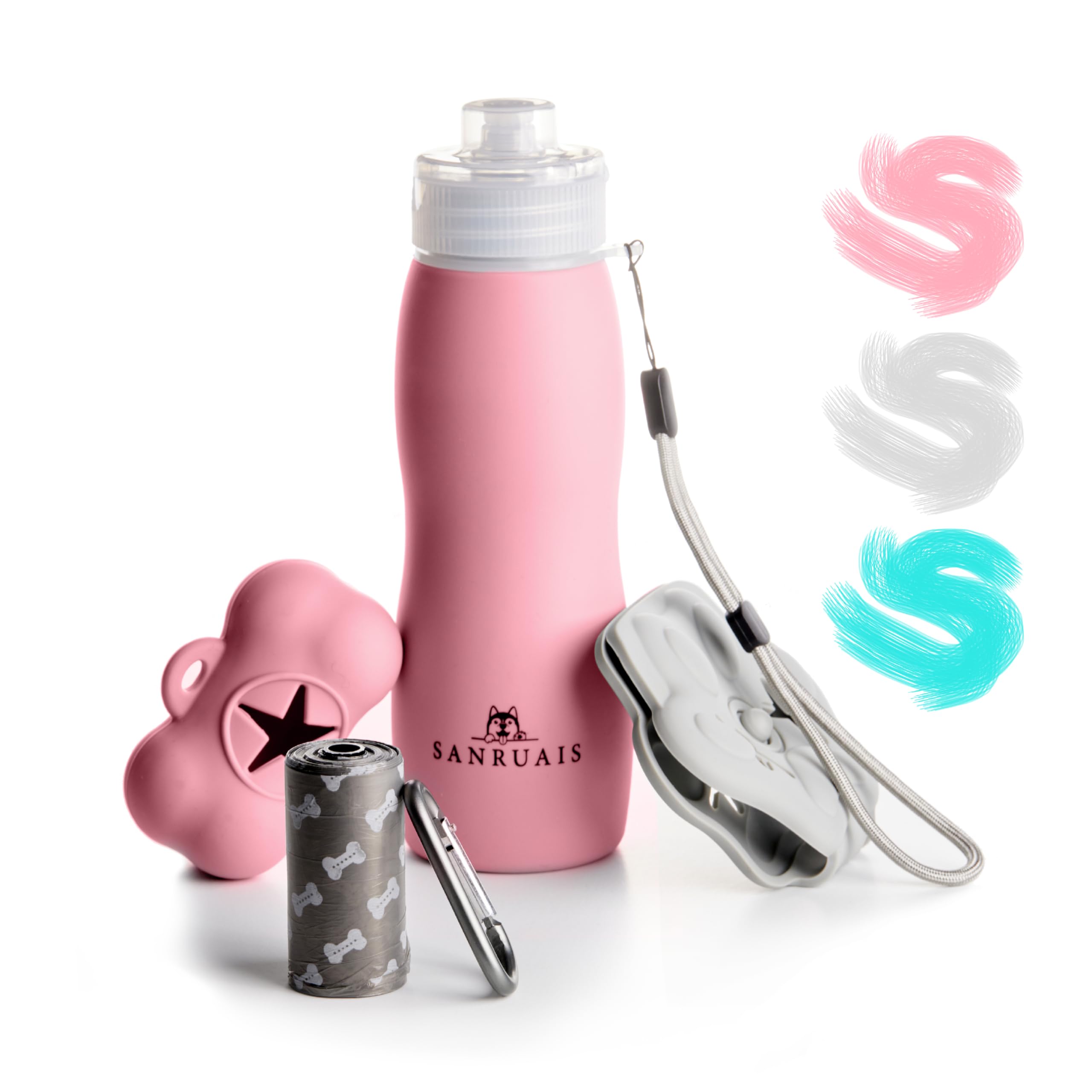 SANRUAIS Botella Pipi Perros Silicona (400ml), Botella Pipi Perros Calle, Botella Limpia Pipi Perro con tapón antigoteo y fácil de Transportar. Accesorios para Perros (Rosa)