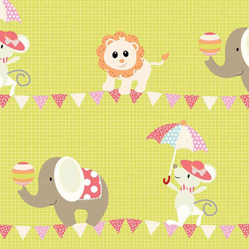 Pastel Green Animal Balancing 1 Fat Quarter 48cm x 55cm 100% Cotton Woven Quilting Fabrics Circus Material Animals Buntings Patchwork Kids Bedding Elephants Lion Star Fabric Dress Making Patchwork